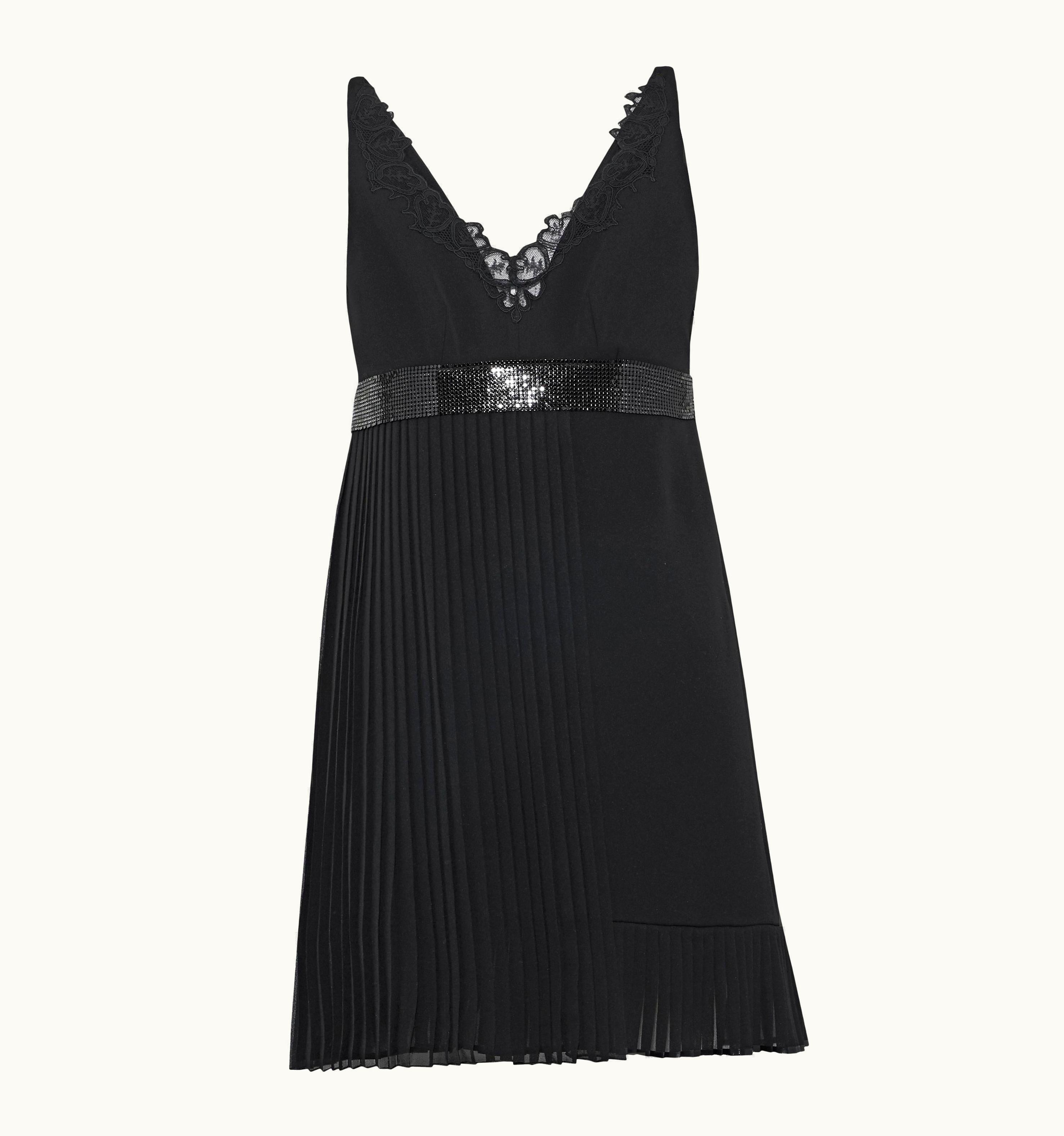Versace Versace Black Silk Mini Dress With Lace And Metal Mesh