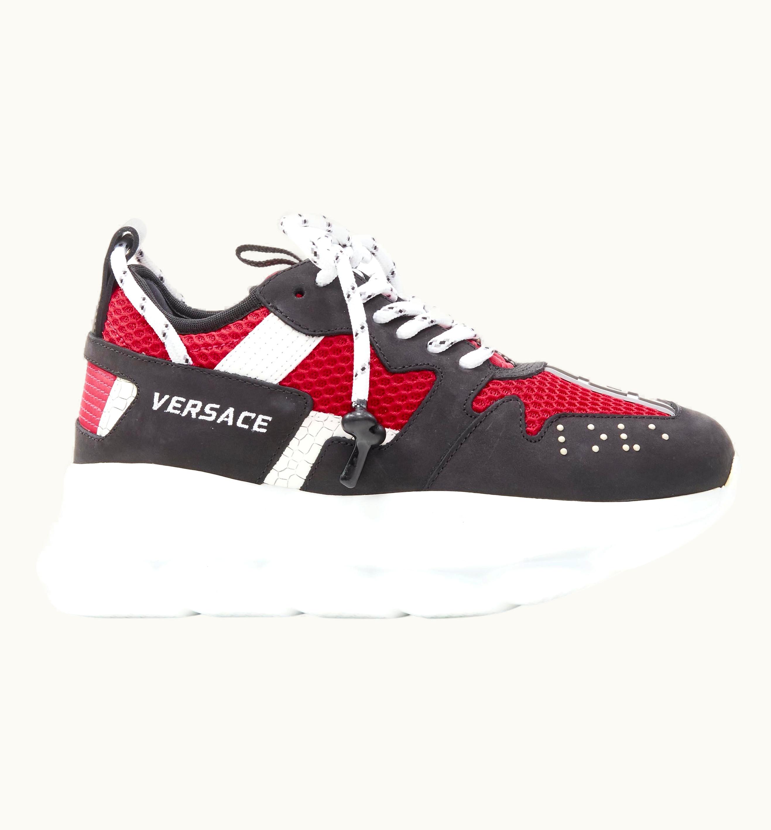 Versace Versace Chain Reaction Black Suede Red Chunky Sneaker