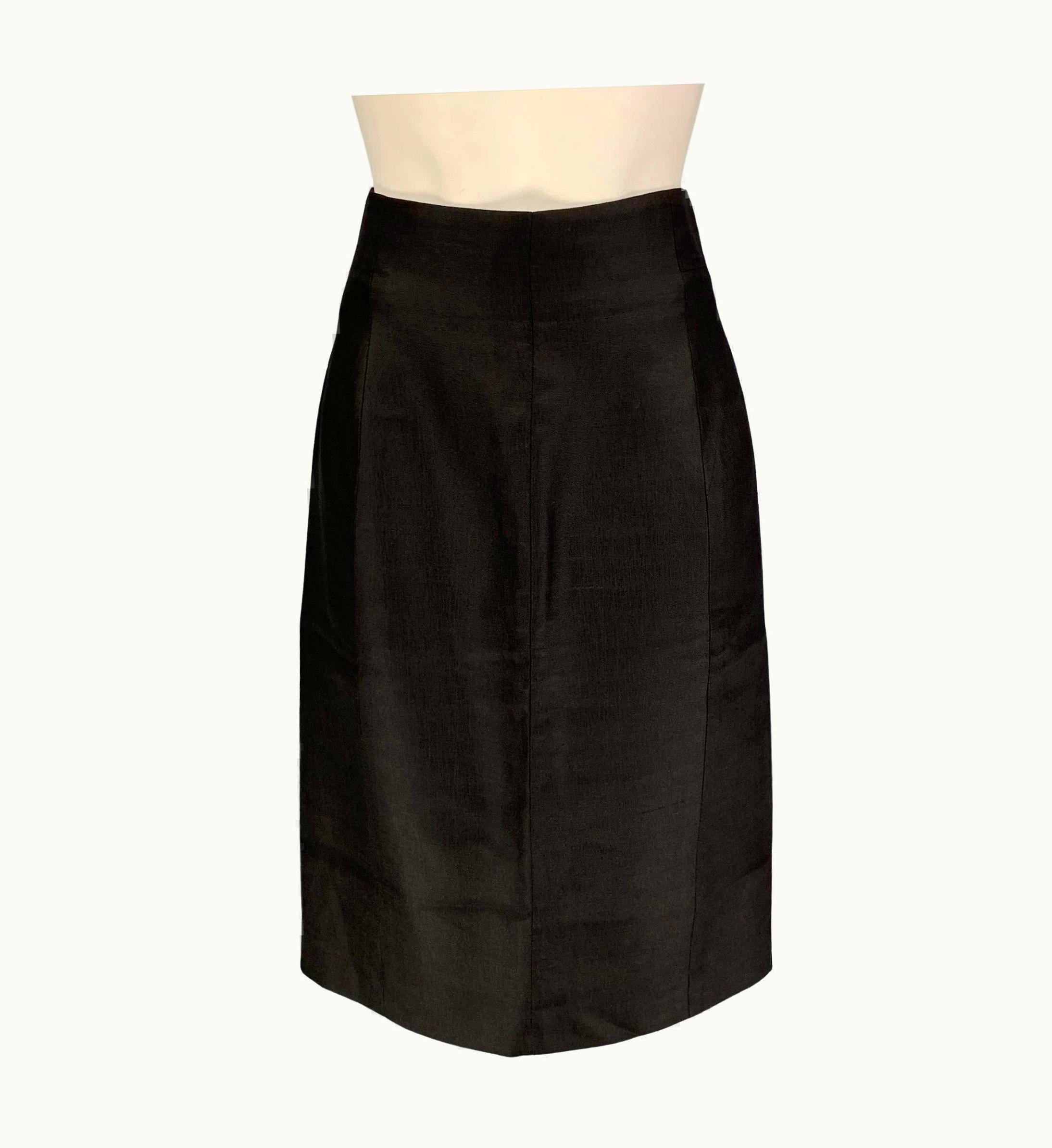 Versace Versace Black Wool Silk Pencil Below Knee Skirt