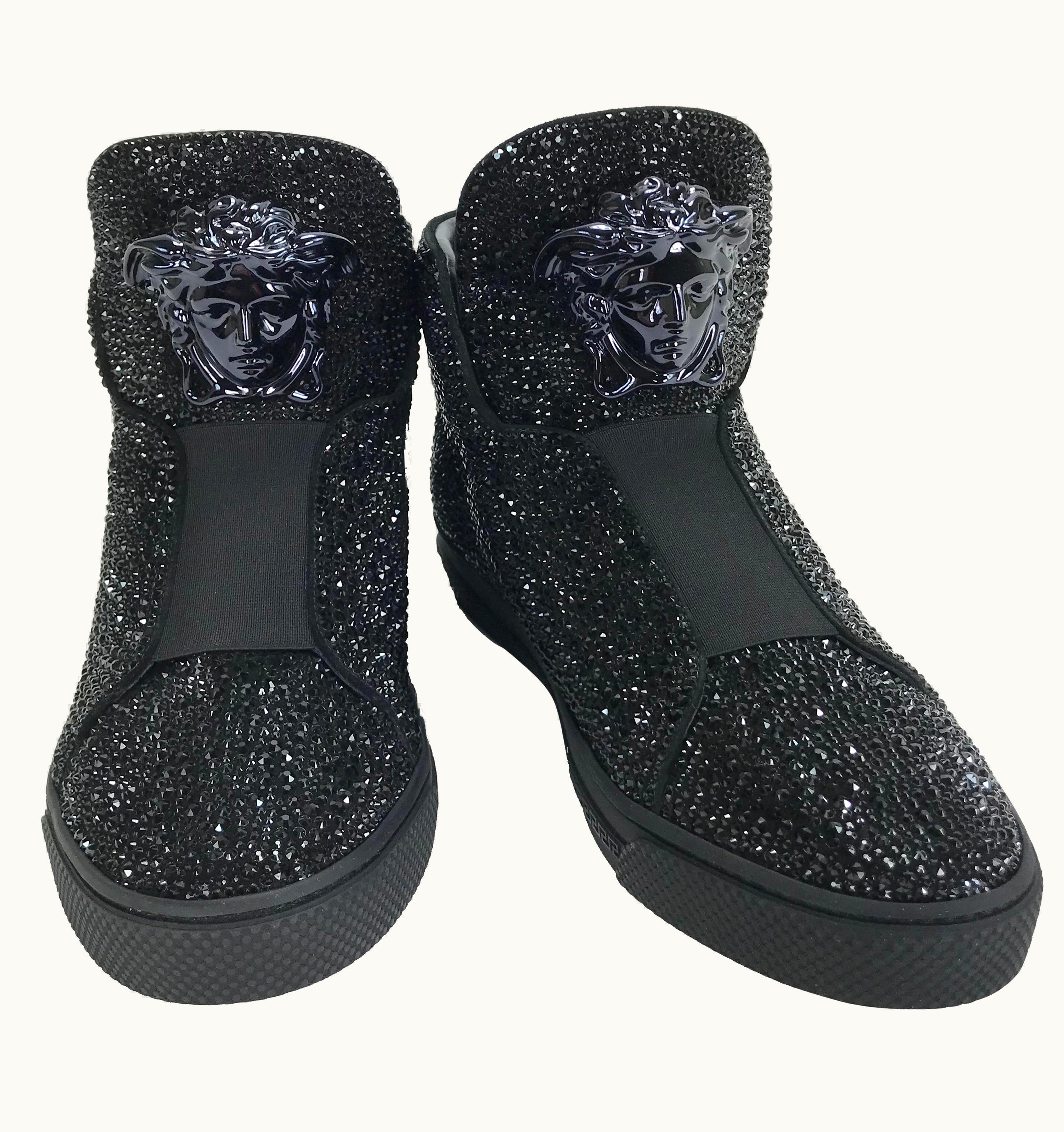 Versace Versace Black Palazzo High-Top Crystal Embellished Sneakers