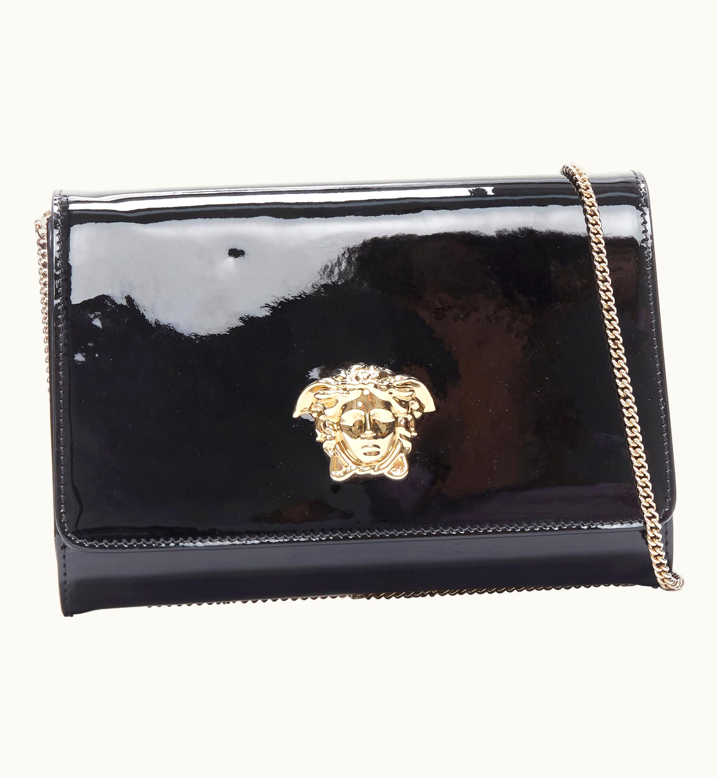 Versace Versace Palazzo Medusa Black Patent Gold Chain Crossbody Clutch Bag