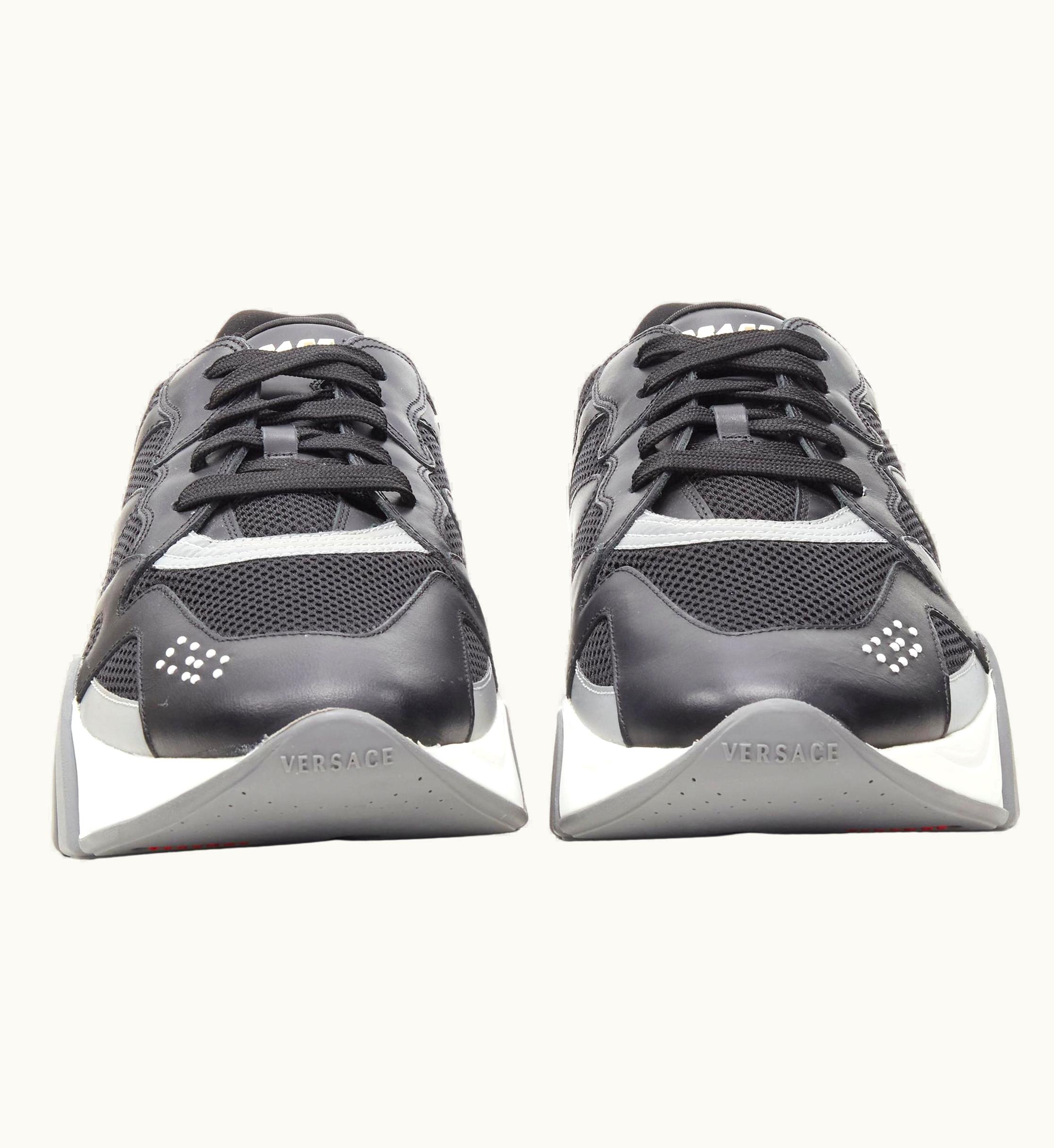 Versace Versace Squalo Black Leather Mesh Chunky Sneakers D41 UZ0576738