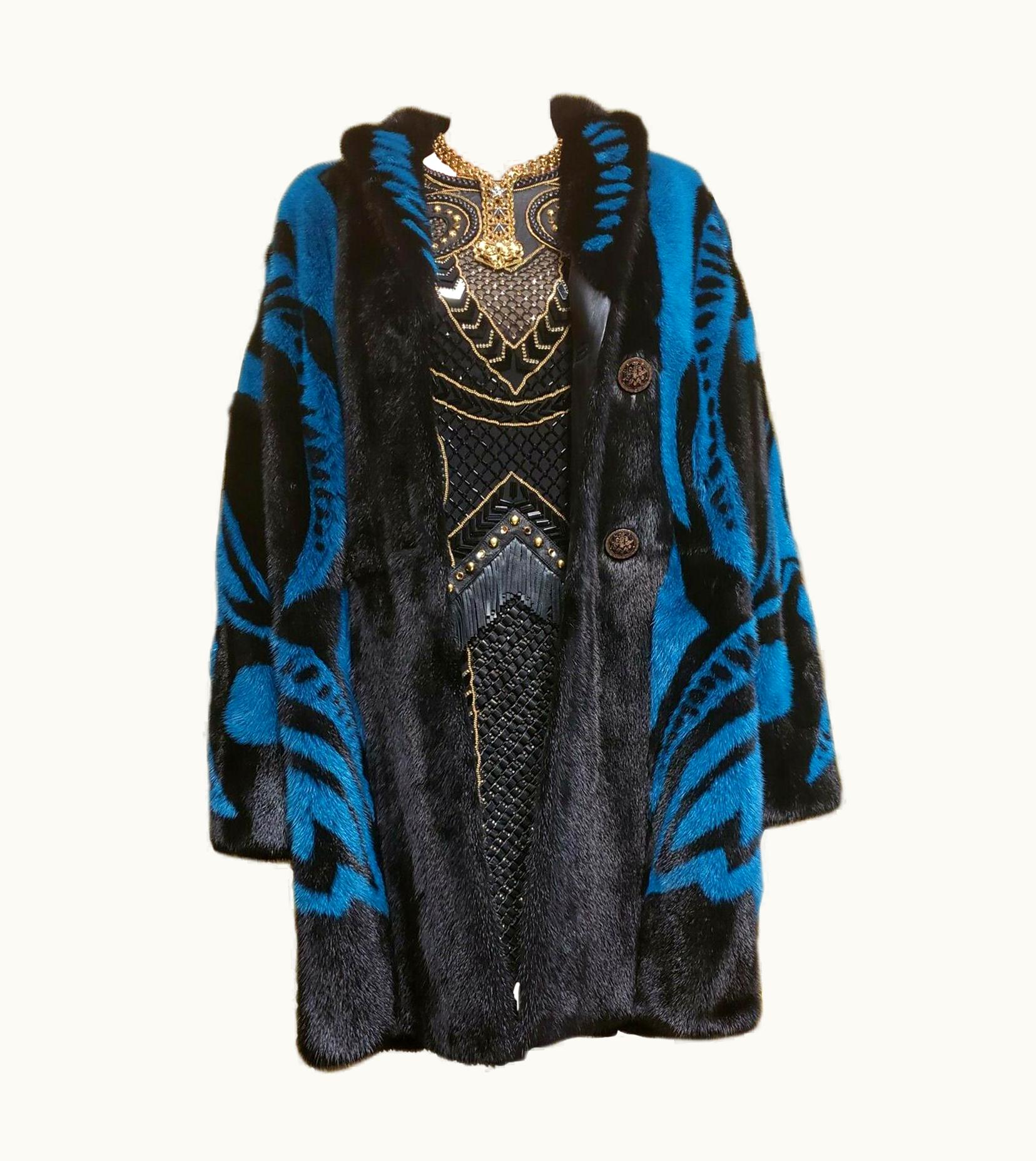 Versace Versace Runway Mink Fur Coat With Crystal Embellished Buttons