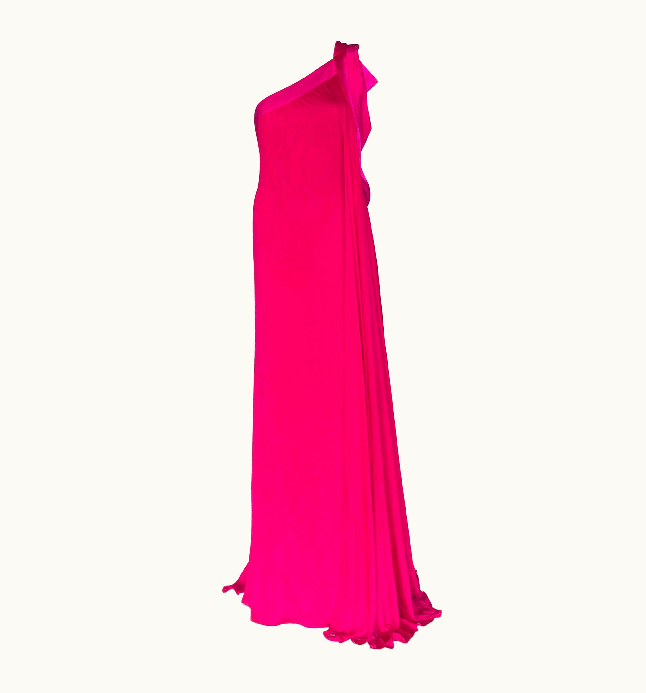 Versace Versace Fuchsia Silk One Shoulder Open Back Gown