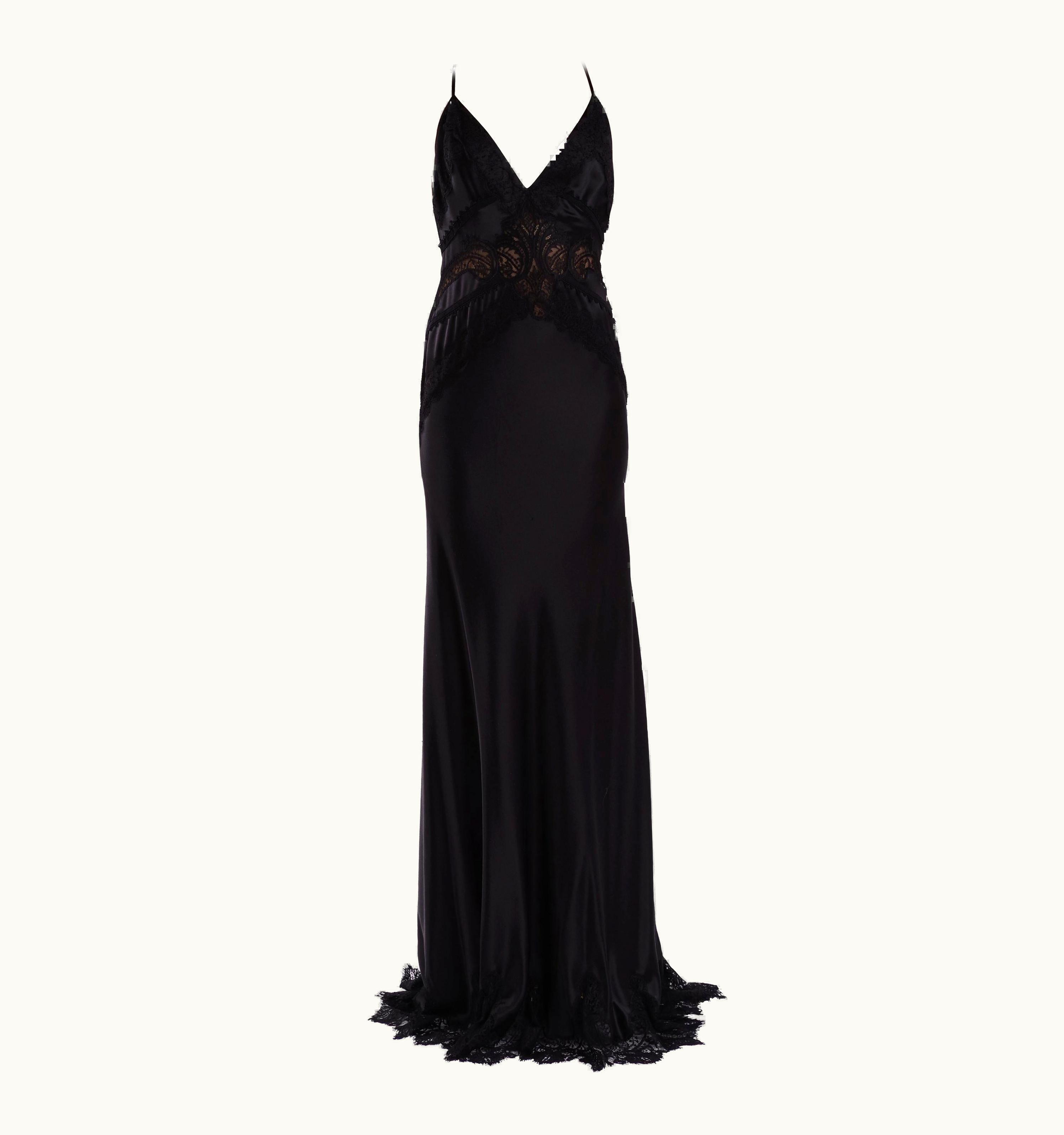 Versace Vintage Versace Black Silk And Lace Long Gown Dress