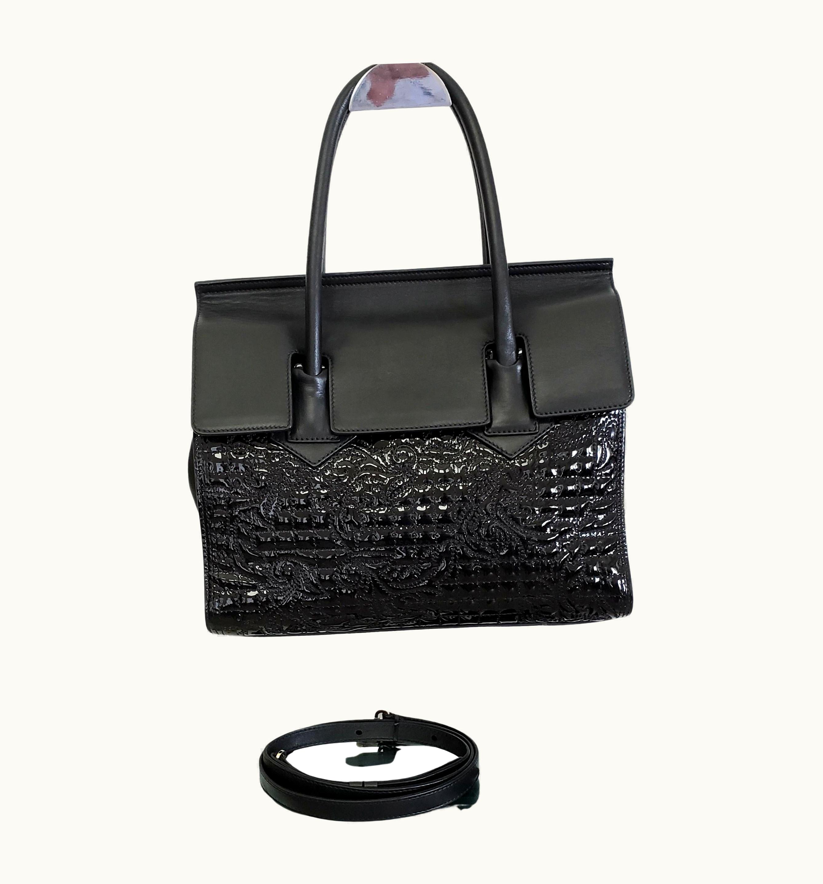 Versace Versace Black Leather And Patent Quilted Vanitas Baroque Handbag/shoulder Bag