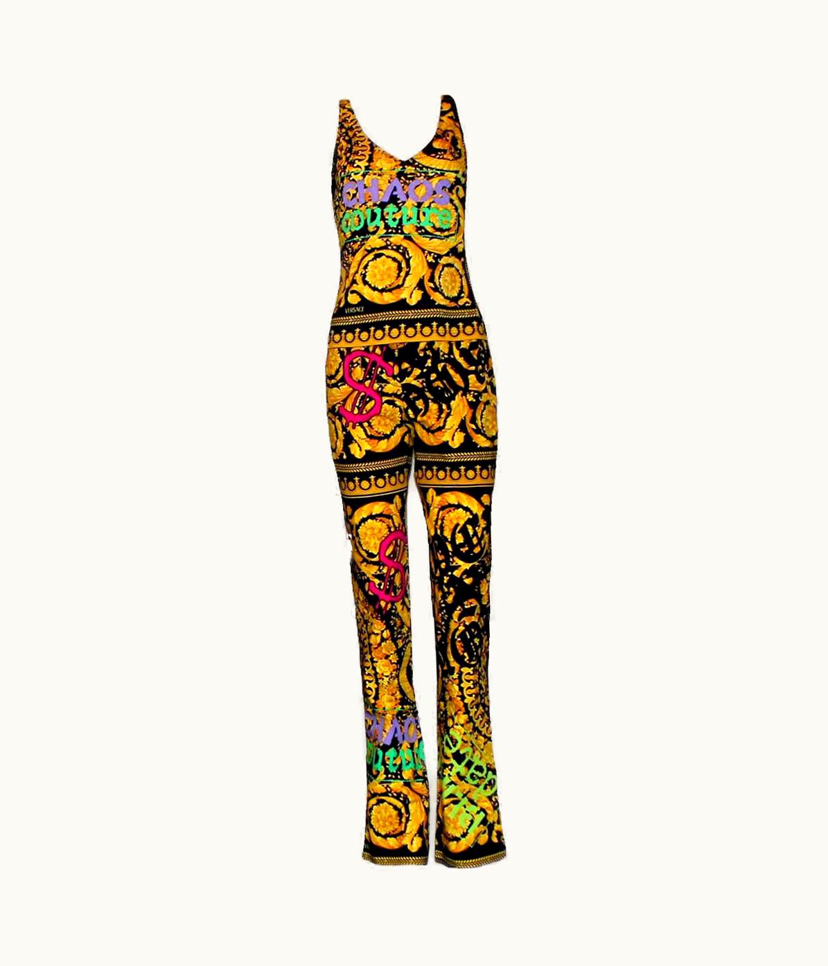 Versace Versace Colorful Signature Medusa Print Graffiti Pants Racer Top Ensemble Suit