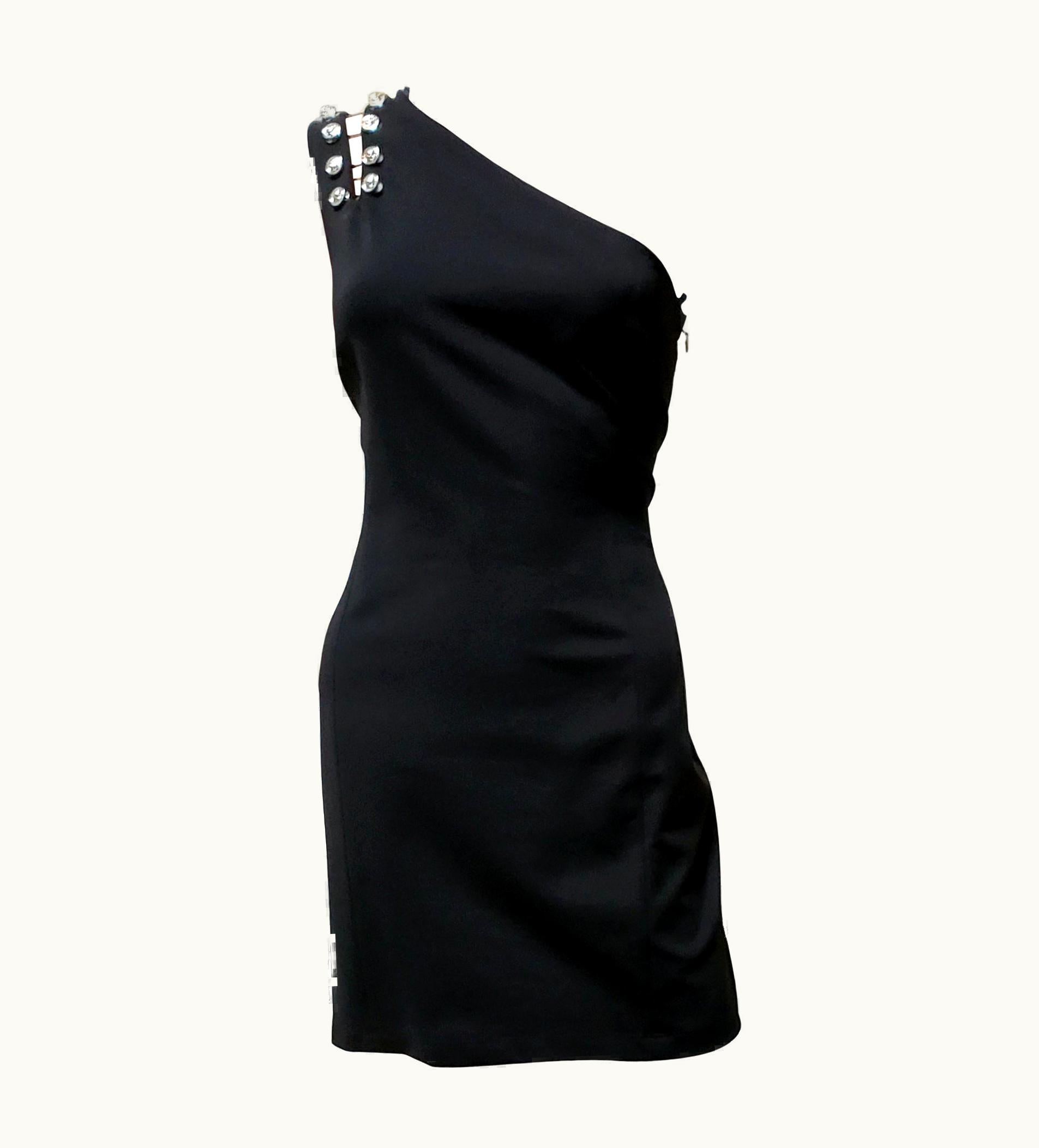 Versace Versus Versace+anthony Vaccarello Asymmetric Black Dress w/SILVER Lion Pins