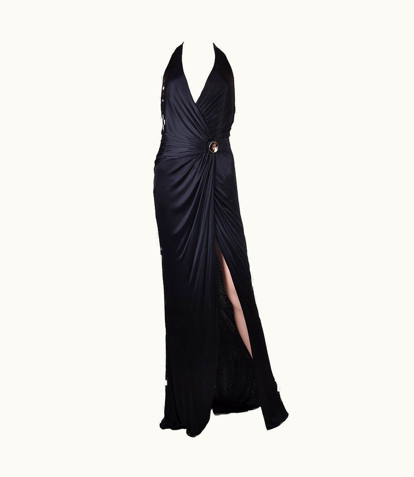 Versace Versace Black Viscose Long Gown Dress With Open Back