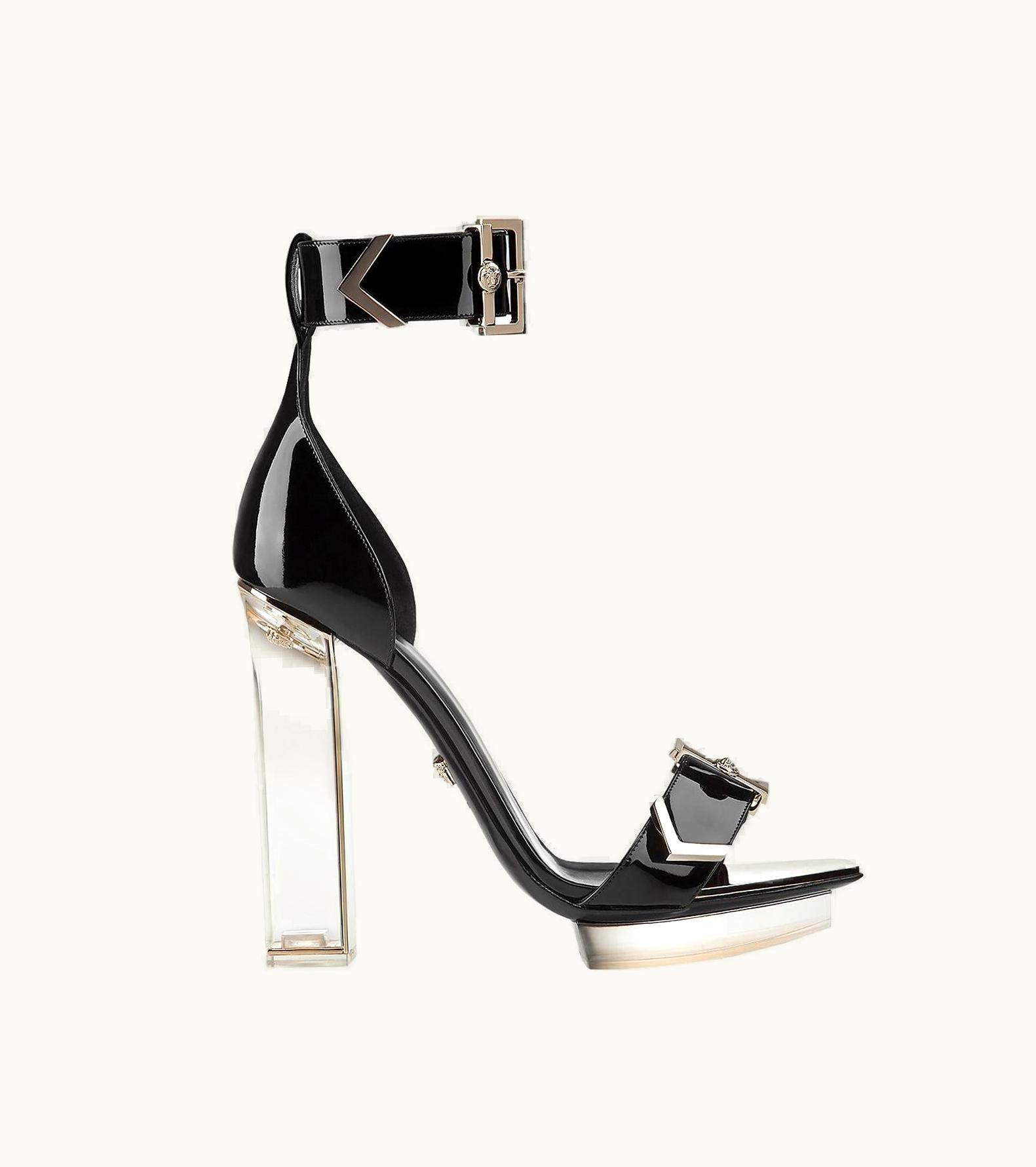 Versace Versace Black Patent Leather Plexiglass Platform Sandals 36; 39