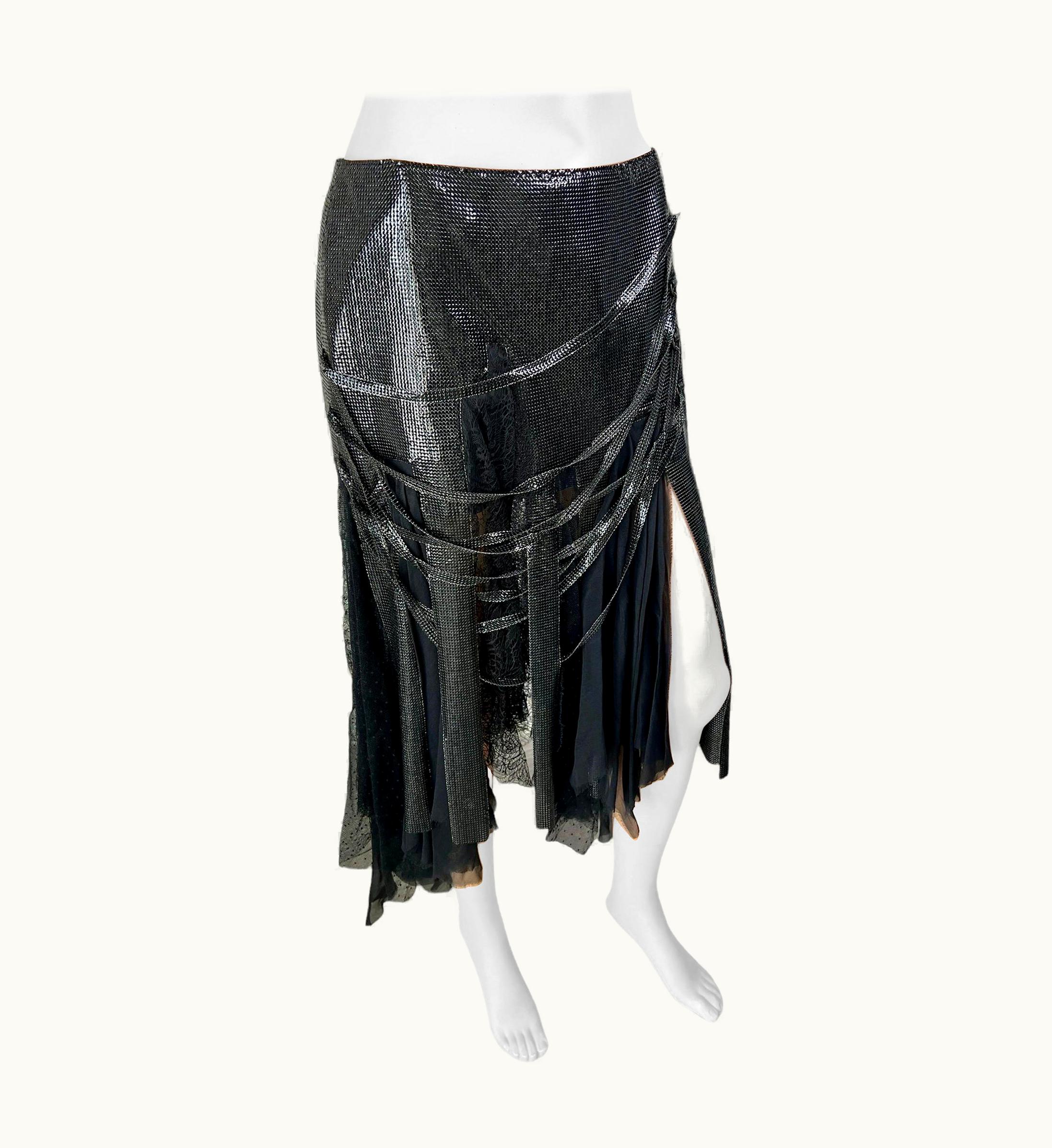 Versace Versace AW 2003 Oroton Metal Mesh Chainmail Black Asymmetric Skirt
