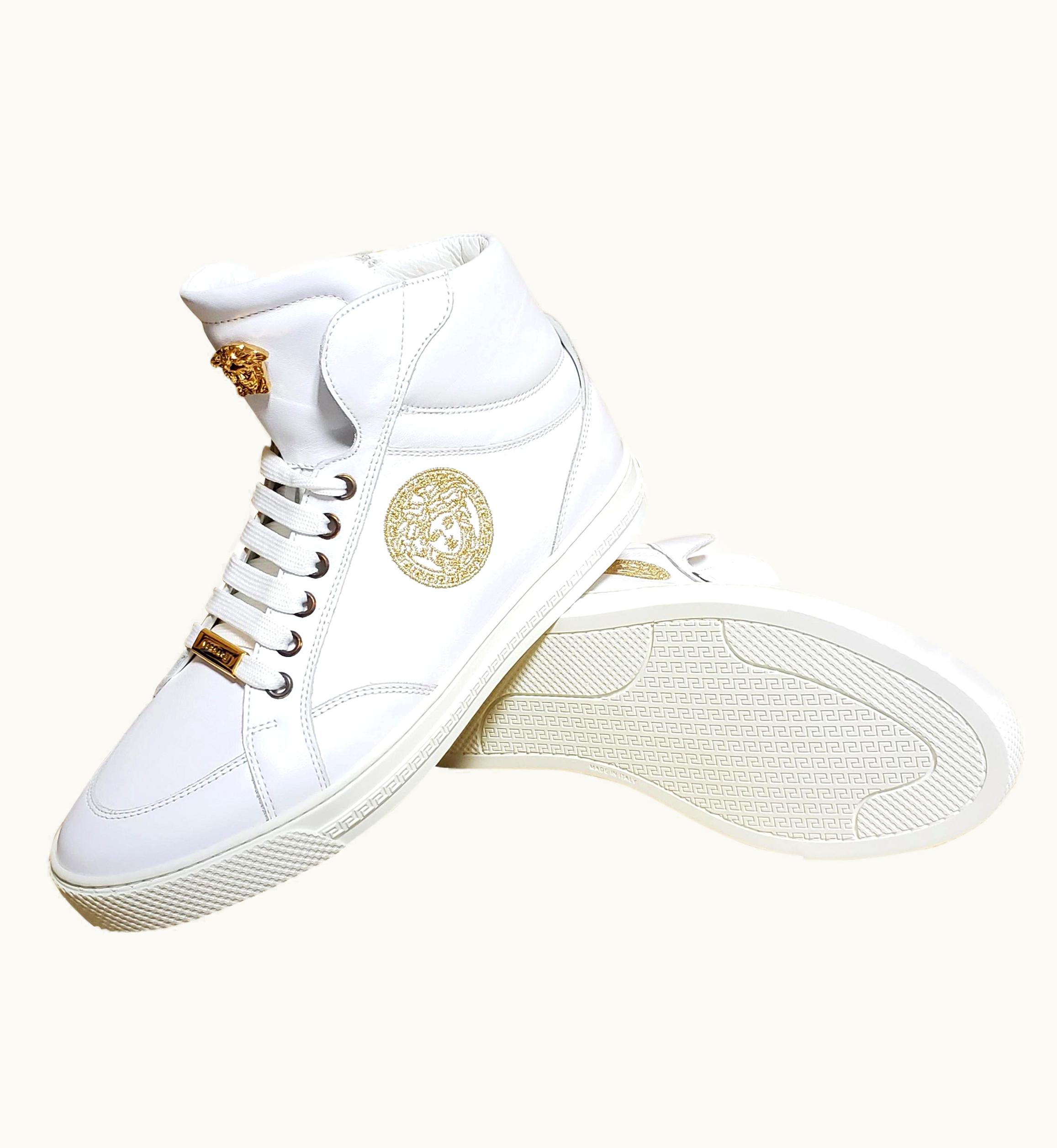 Versace Versace White Leather Sneakers w/EMBROIDERED Gold Medusa