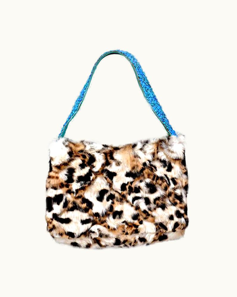 Gianni Versace Couture 1990- Rare Gianni Versace Fur Handbag With Turquoise Stones