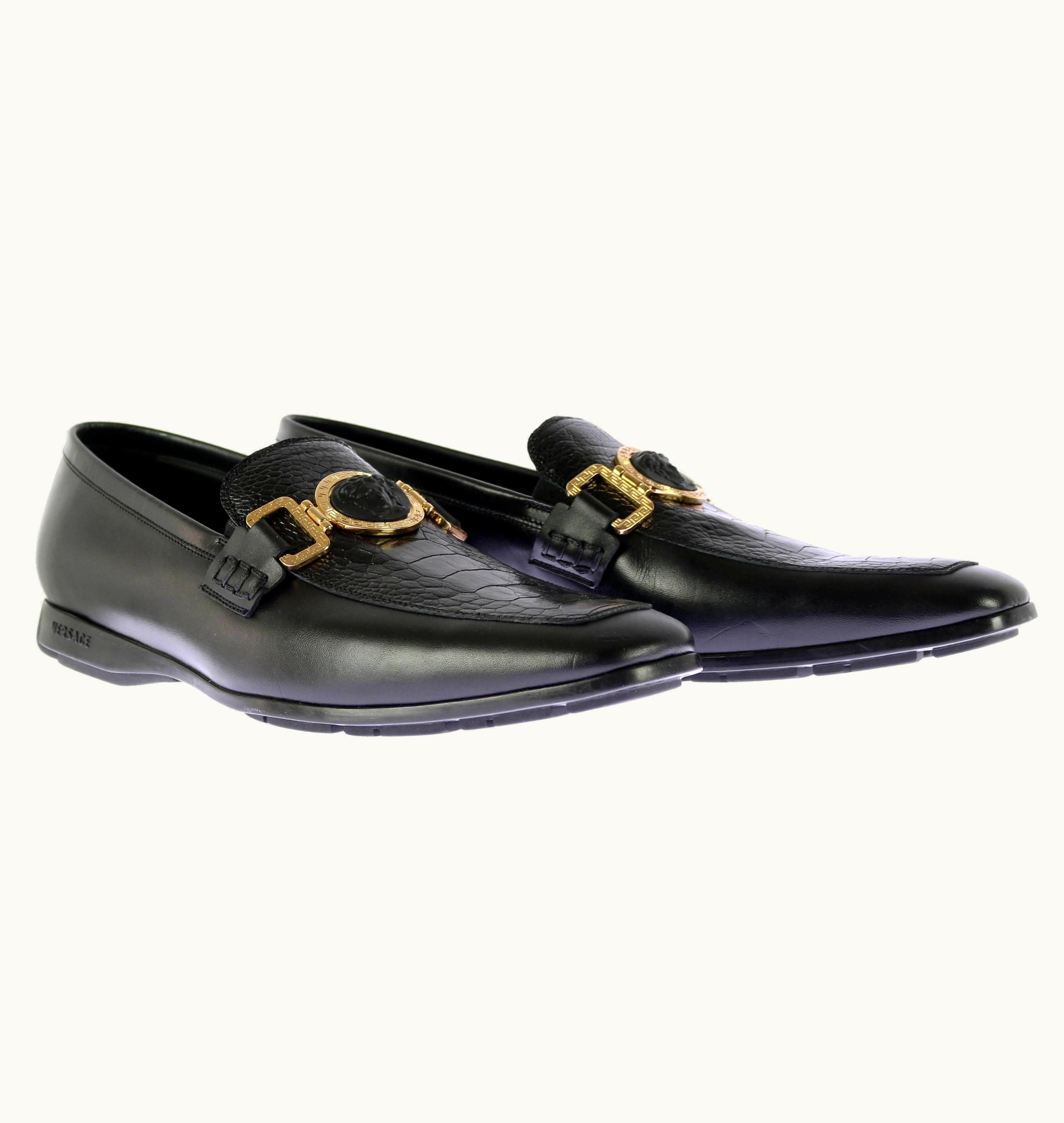 Versace Versace Black Ostrich And Leather City Loafers 39; 40