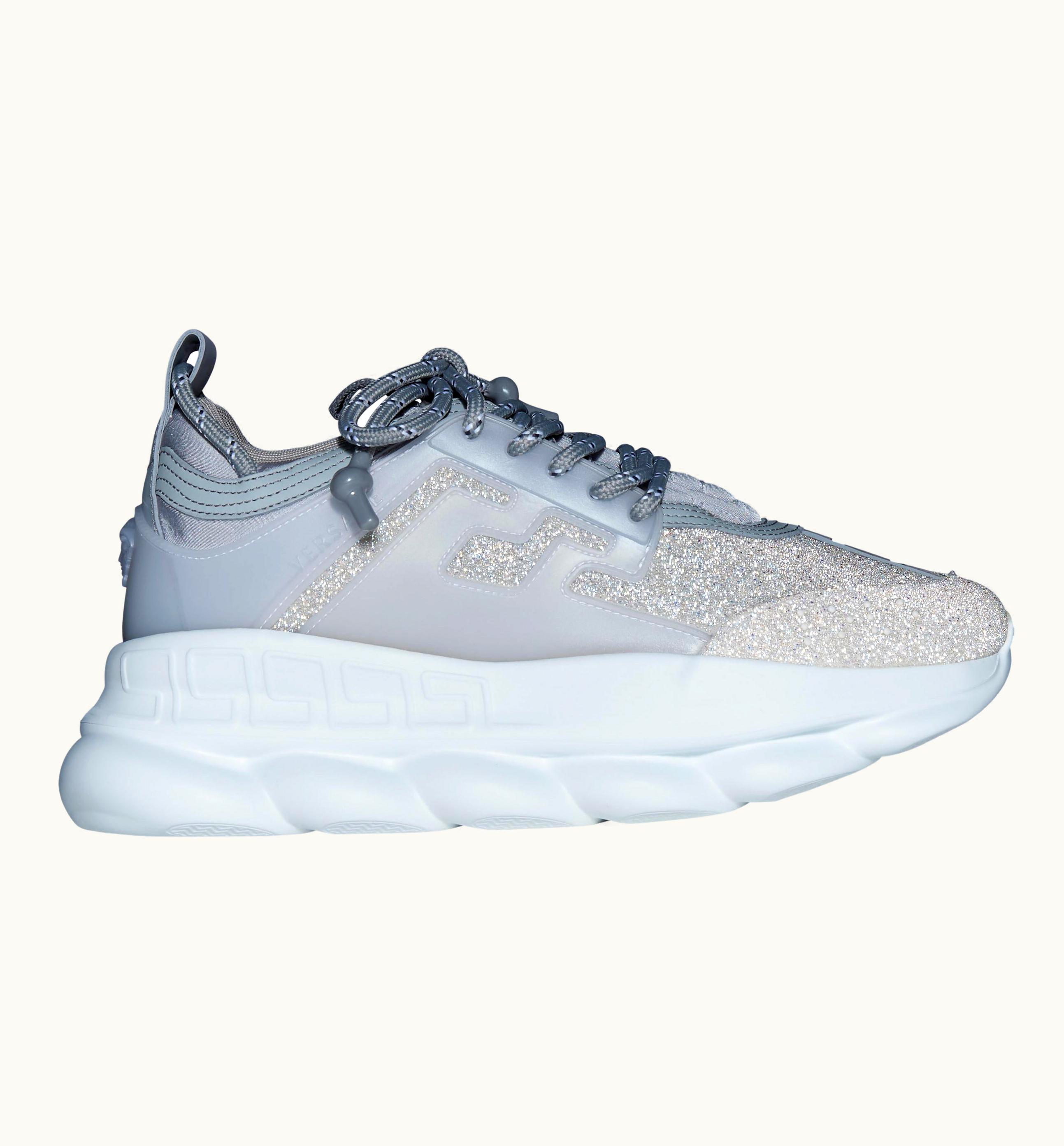 Versace Versace Chain Reaction Reflective Silver Crystal Rhinestone Sneaker UZ0576765