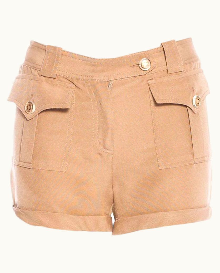 Versace Unworn Versace Tan Hot Pants Shorts With Medusa Detail Buttons