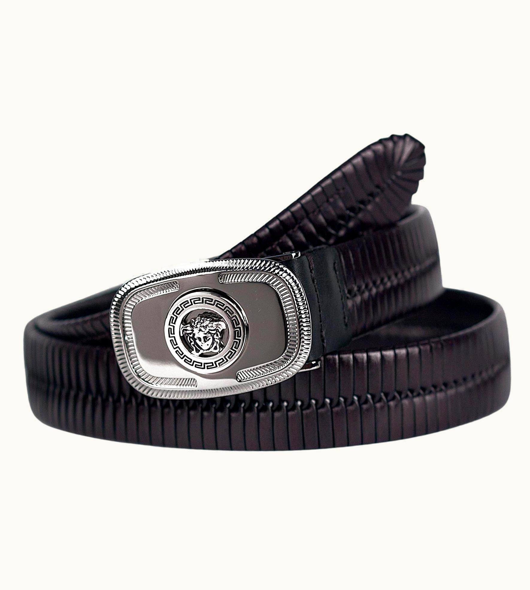 Versace Versace Black Leather Belt w/MEDUSA Greek Key Buckle 80/32