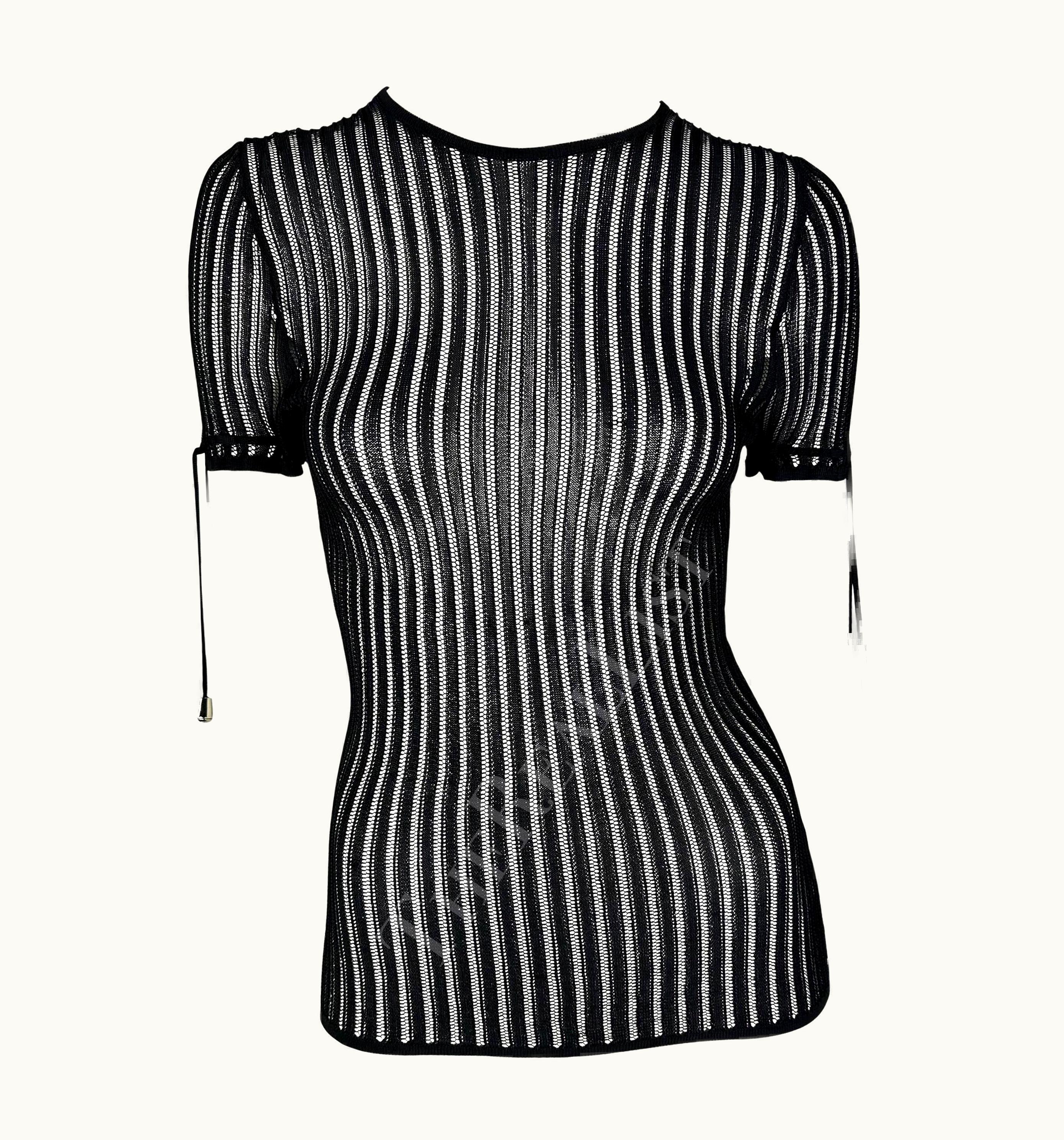 Versace Nwt Mid 2000s Versace By Donatella Black Knit Sheer Shirt