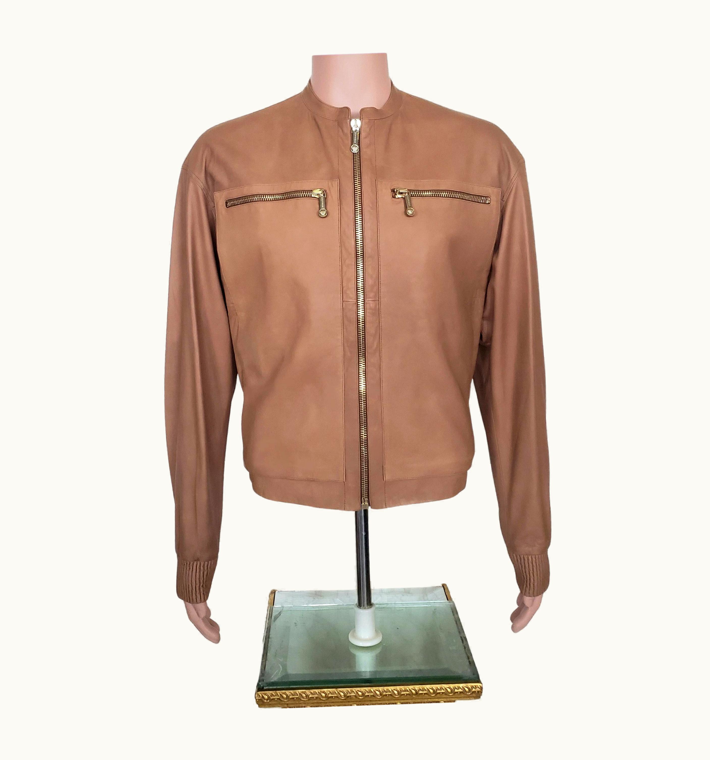 Versace Brand Versace Beige Lamb Leather Bomber Jacket