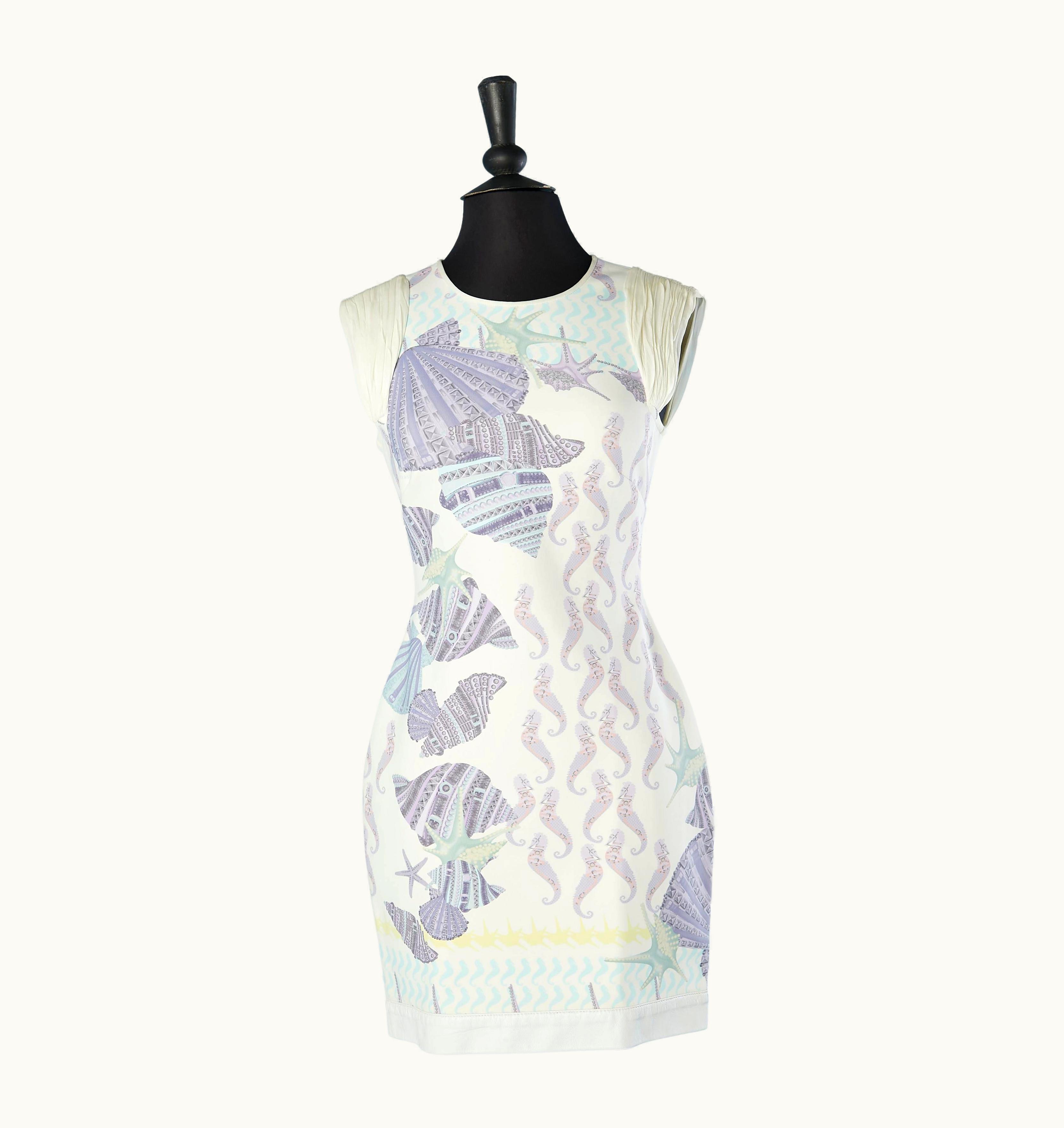 Versace Sleeveless Cocktail Dress With Shells And Sea-horses Printed Versace