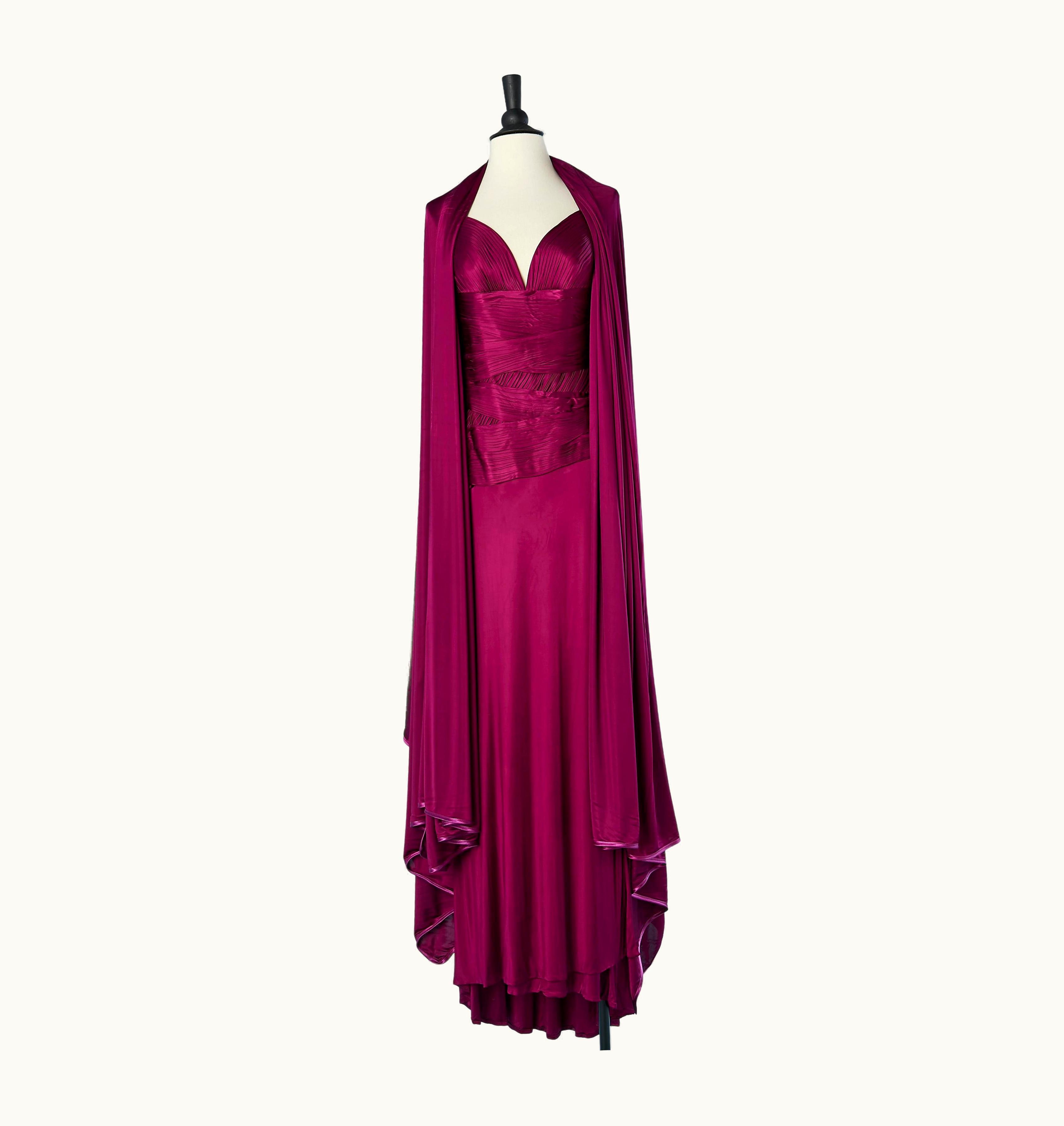 Versace Purple Rayon Jersey Backless Draped Evening Dress With Shawl Versace