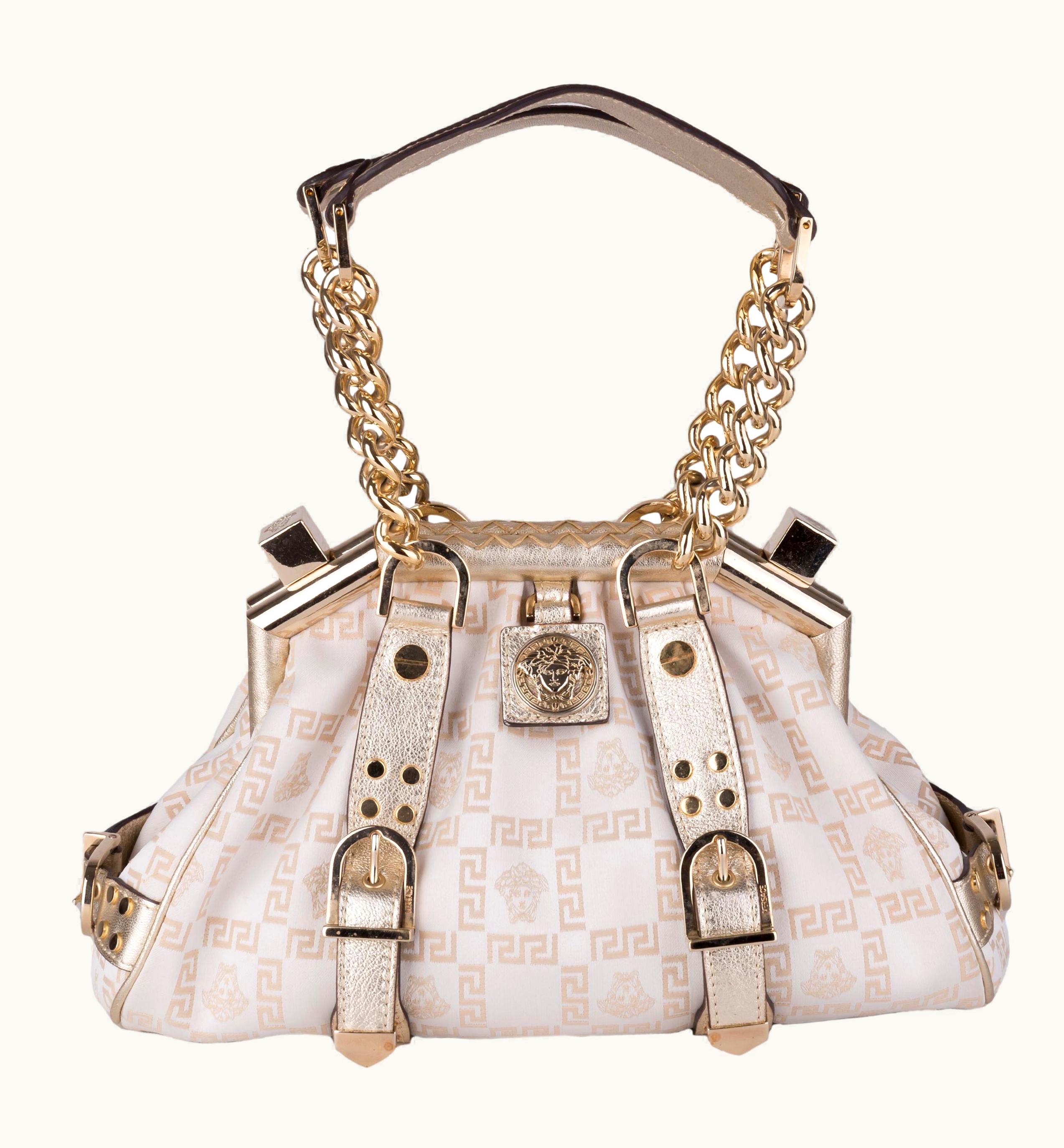 Versace Versace AW 2005 Gold Leather Canvas Madonna Frame Bag