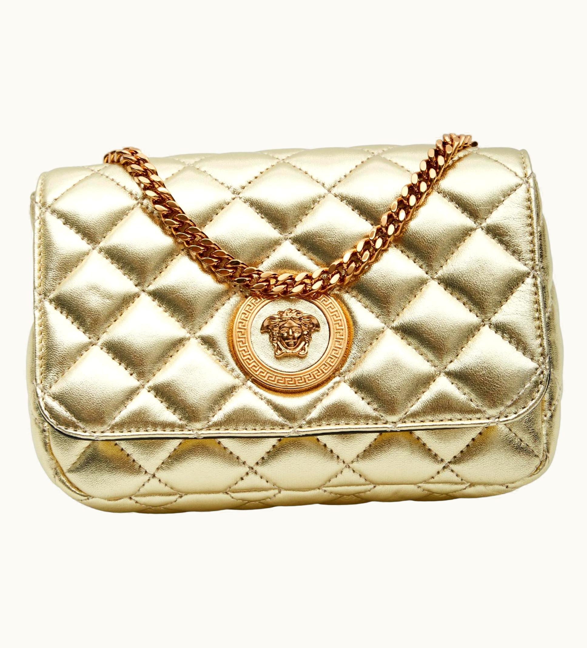 Versace Versace Quilted Leather Gold Medusa Head Small Flap Crossbody Bag