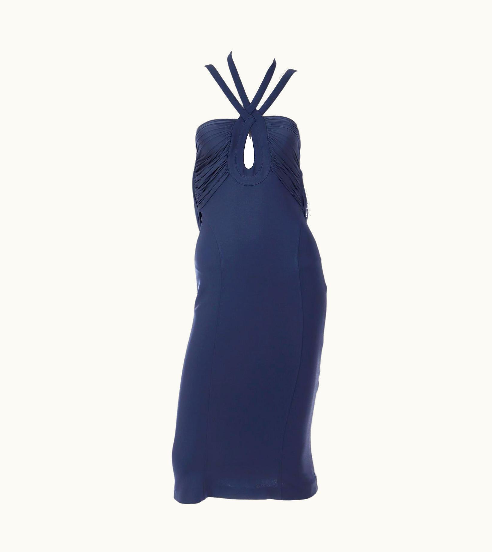 Versace 2006 Versace Blue Strappy Keyhole Runway Evening Dress With Cutouts