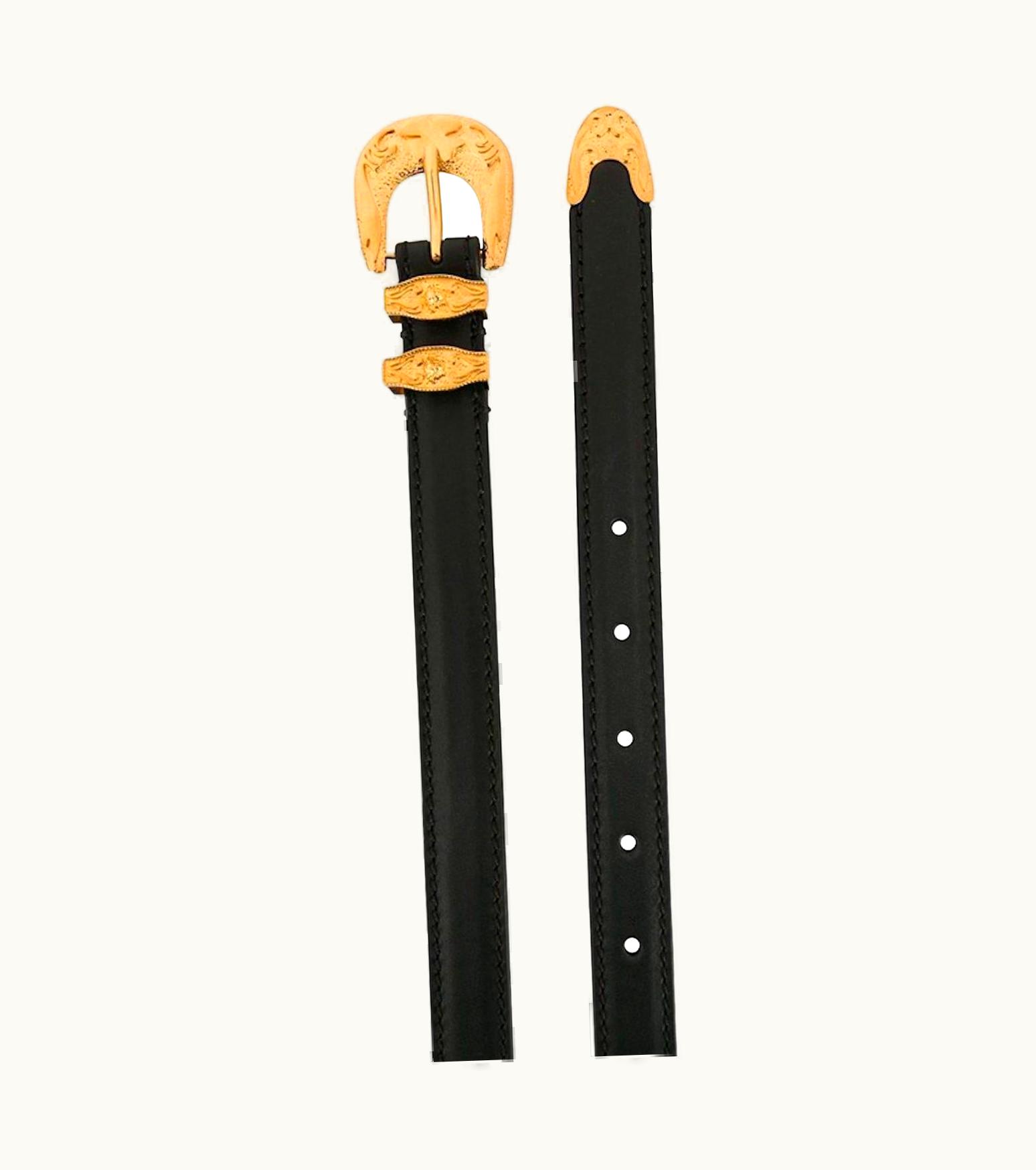 Versace Versace Black Leather And Gold Tone Baroque Buckle Belt UZ0576811