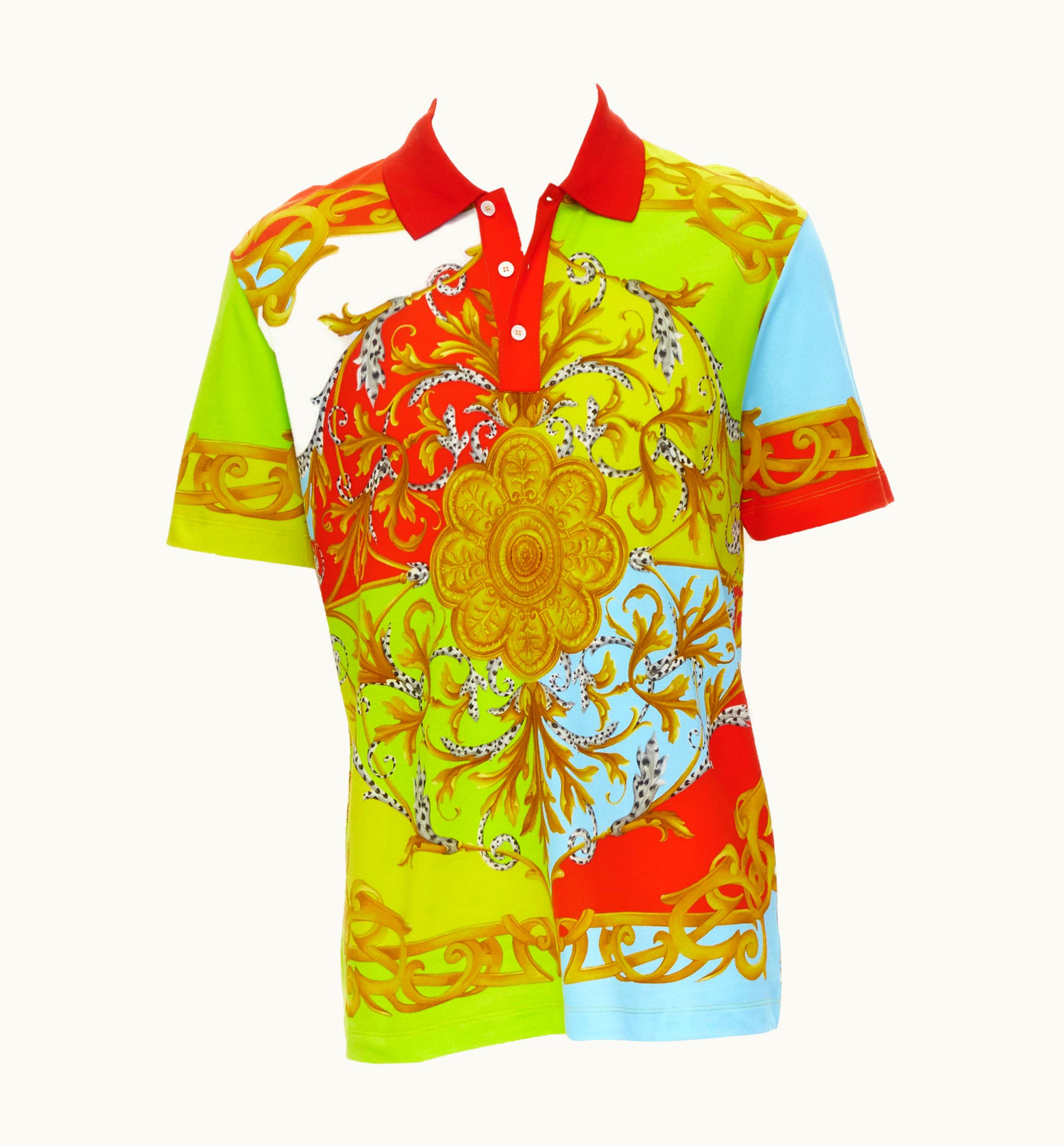 Versace Versace Barocco Acanthus Pop Print Cotton Summer Polo Shirt
