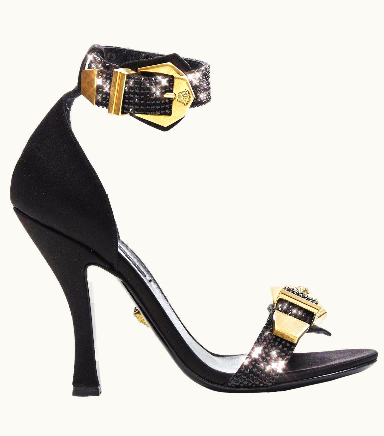 Versace Versace Tribute Crystal Embellished Medusa Buckle Ankle Strap Sandals
