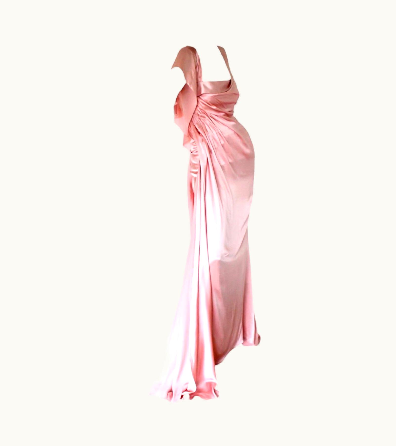 Versace Unworn Pink Versace Asymmetric Draped Goddess Engagement Evening Gown Dress