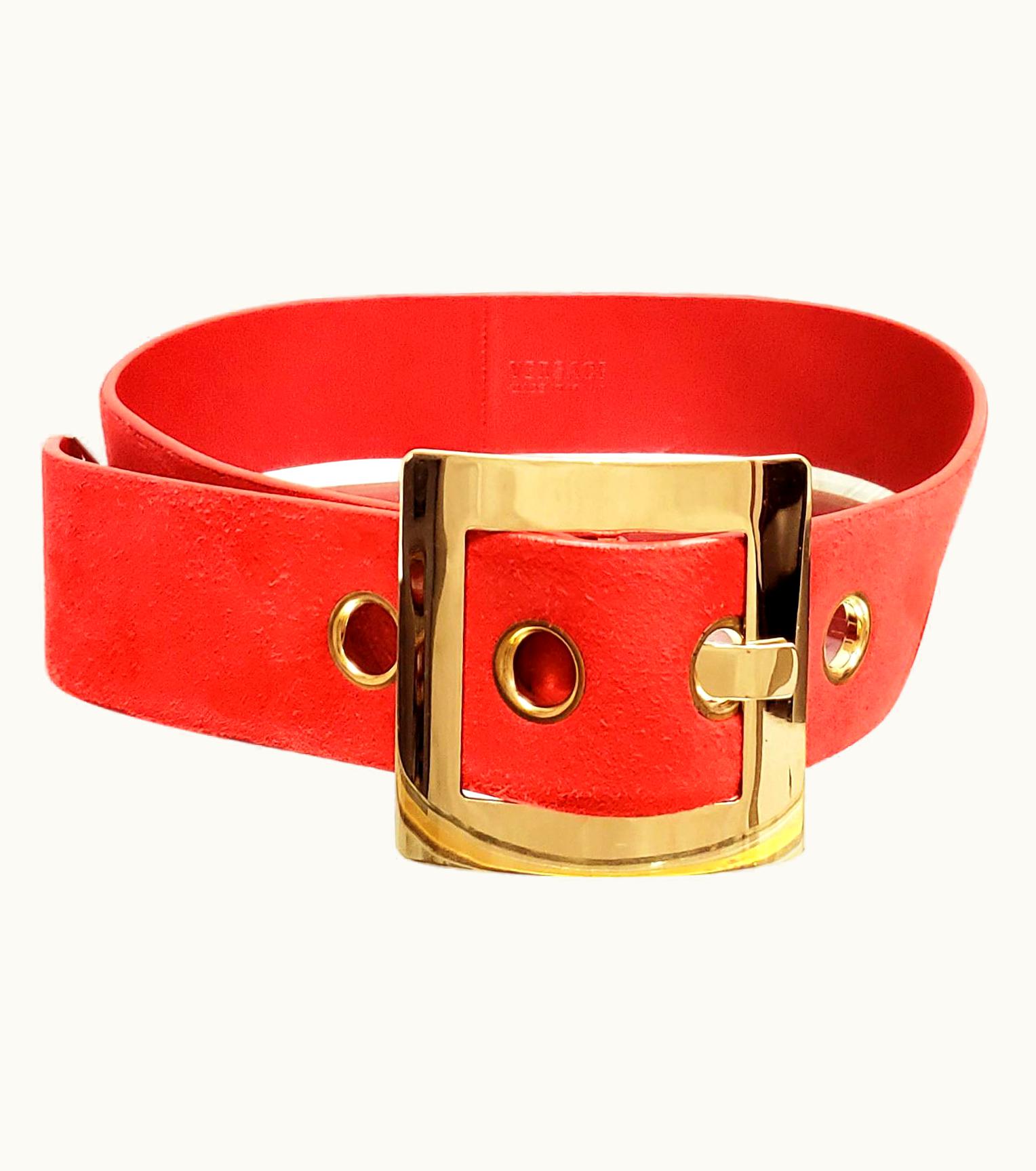 Versace AW 2015 Versace Red Suede Belt w/GOLD Tone Buckle