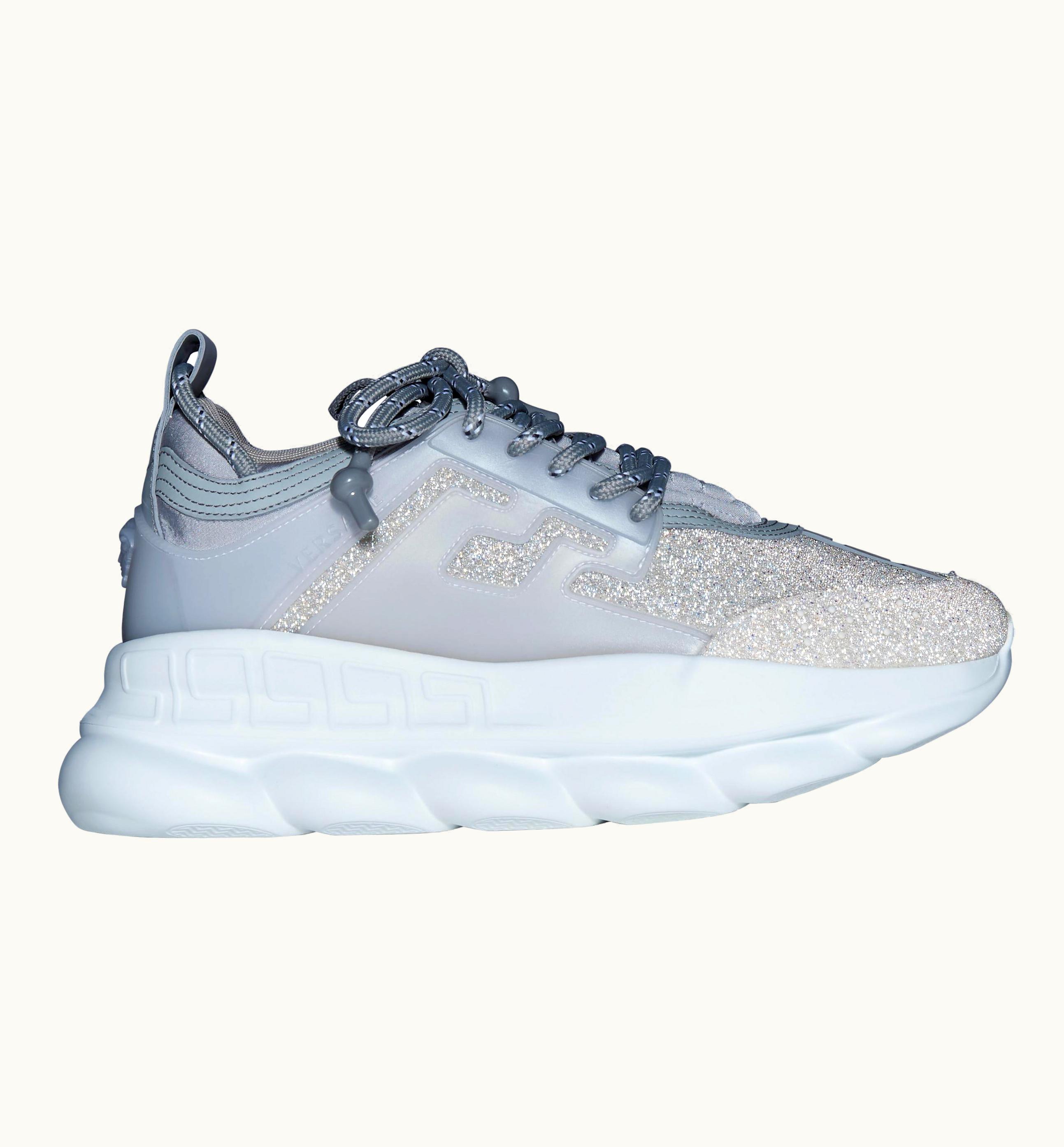 Versace Versace Chain Reaction Reflective Silver Crystal Rhinestone Sneaker UZ0576827