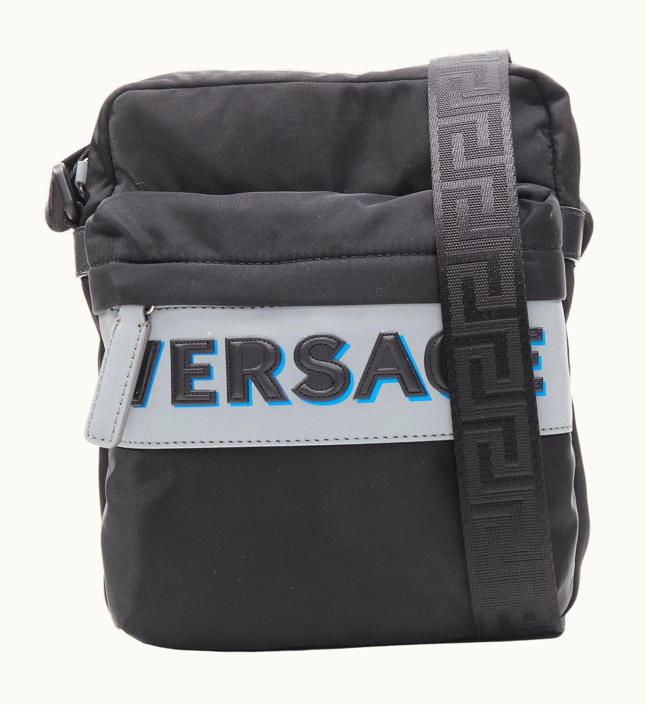 Versace Versace Reflective Logo Black Nylon Greca Sports Sling Crossbody Backpack