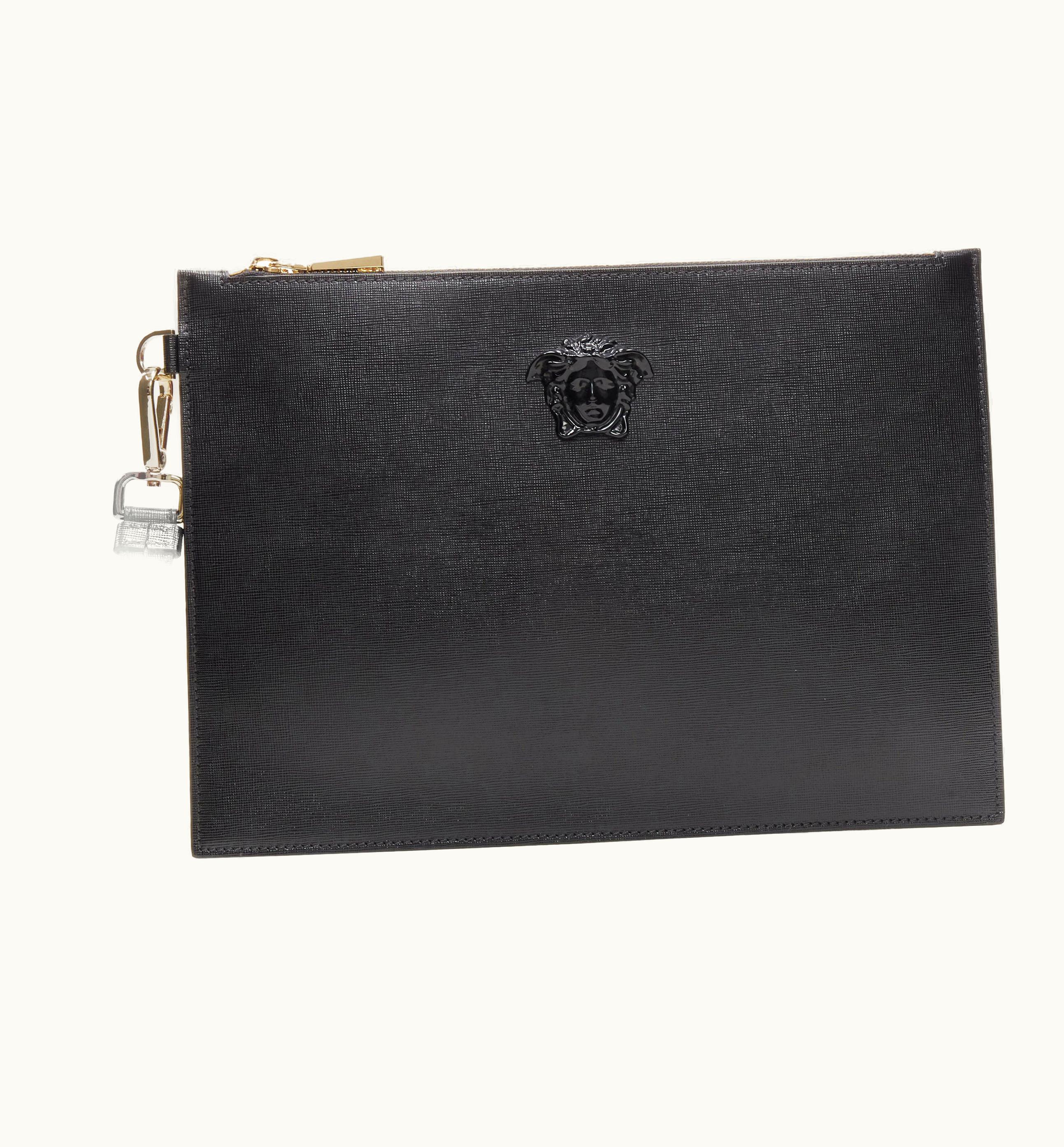 Versace Versace Palazzo Medusa Emblem Black Saffiano Leather Zip Pouch Clutch