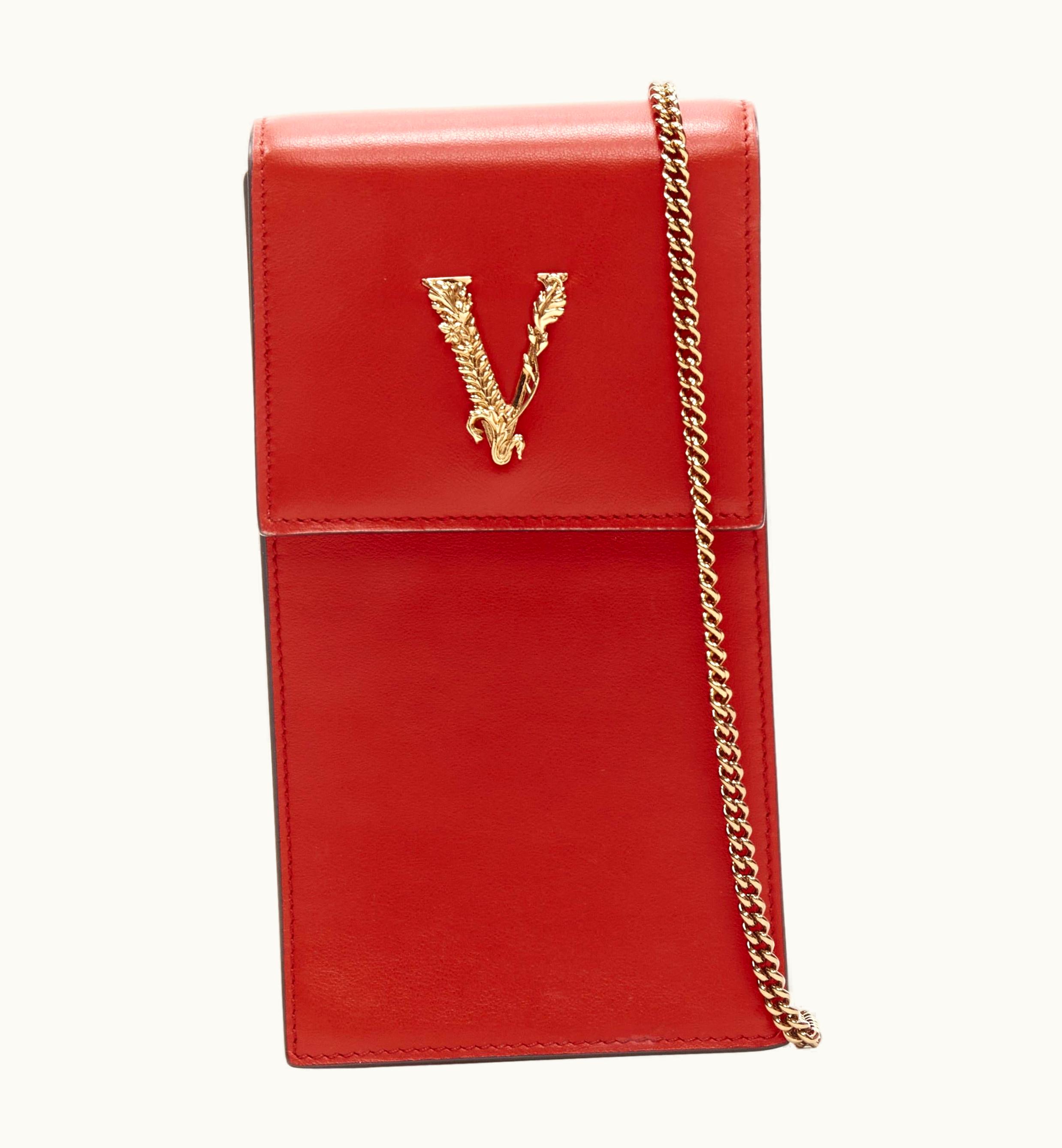 Versace Versace Virtus Red Leather Gold Barocco Vertical Flap Crossbody Bag