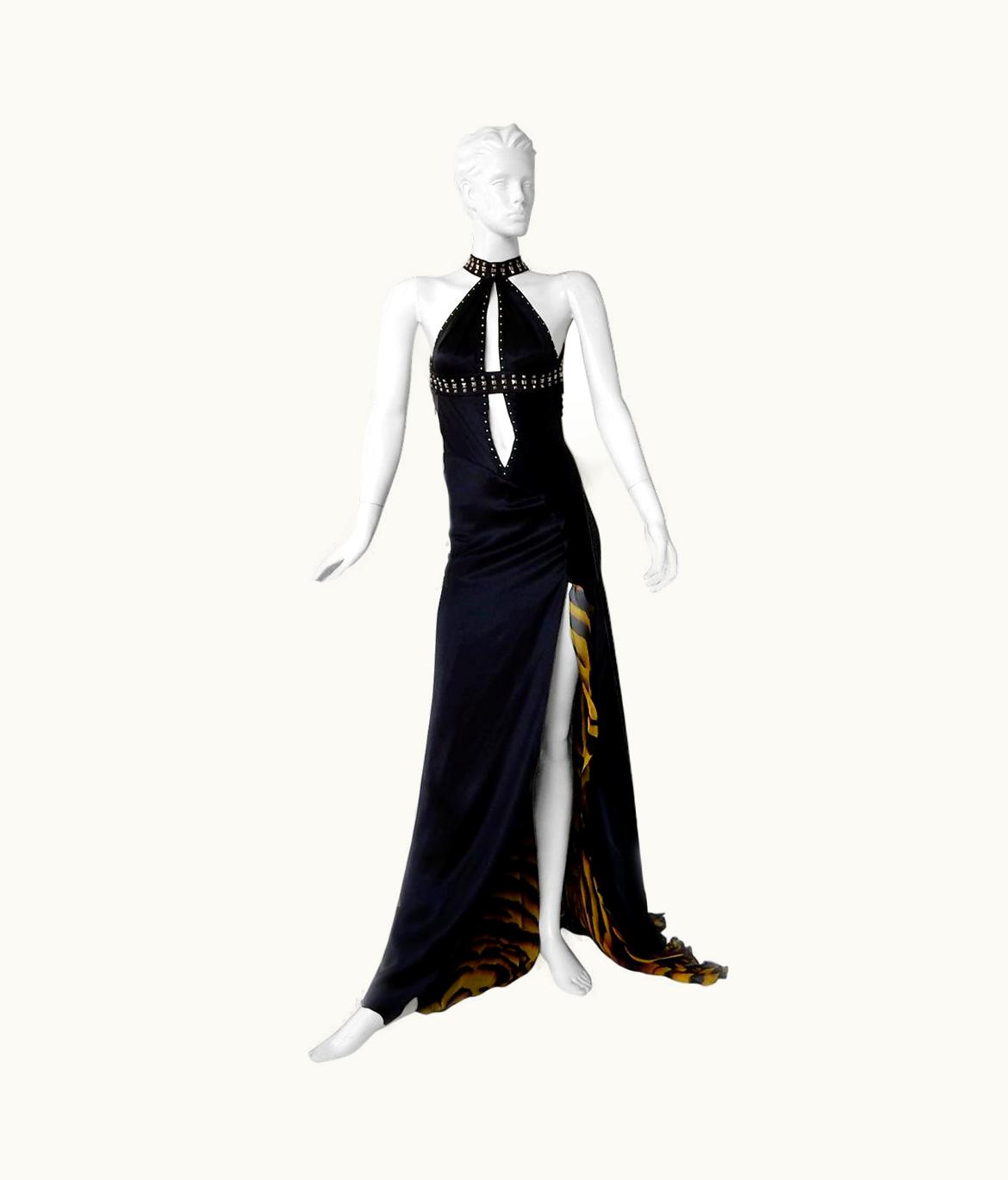 Versace Versace Bondage Dress Gown With Plunging Neckline & Thigh High Slit New!