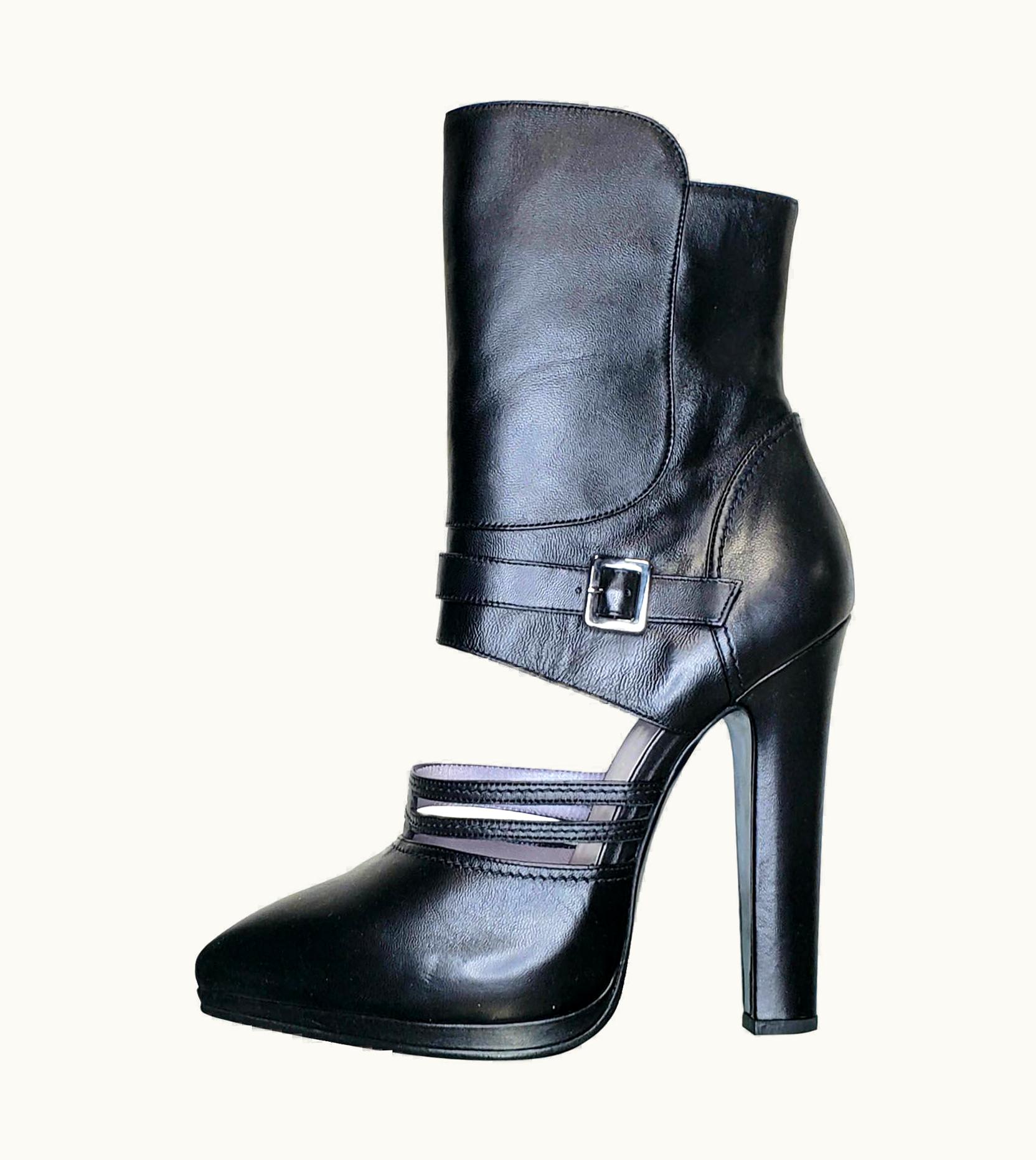 Versace Versace Black Leather Cutout Boots With Blue Metallic Sole