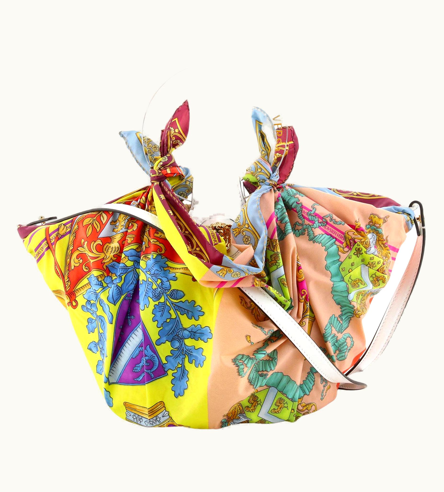 Versace Versace La Medusa Basket Bag Woven Straw And Printed Satin Small