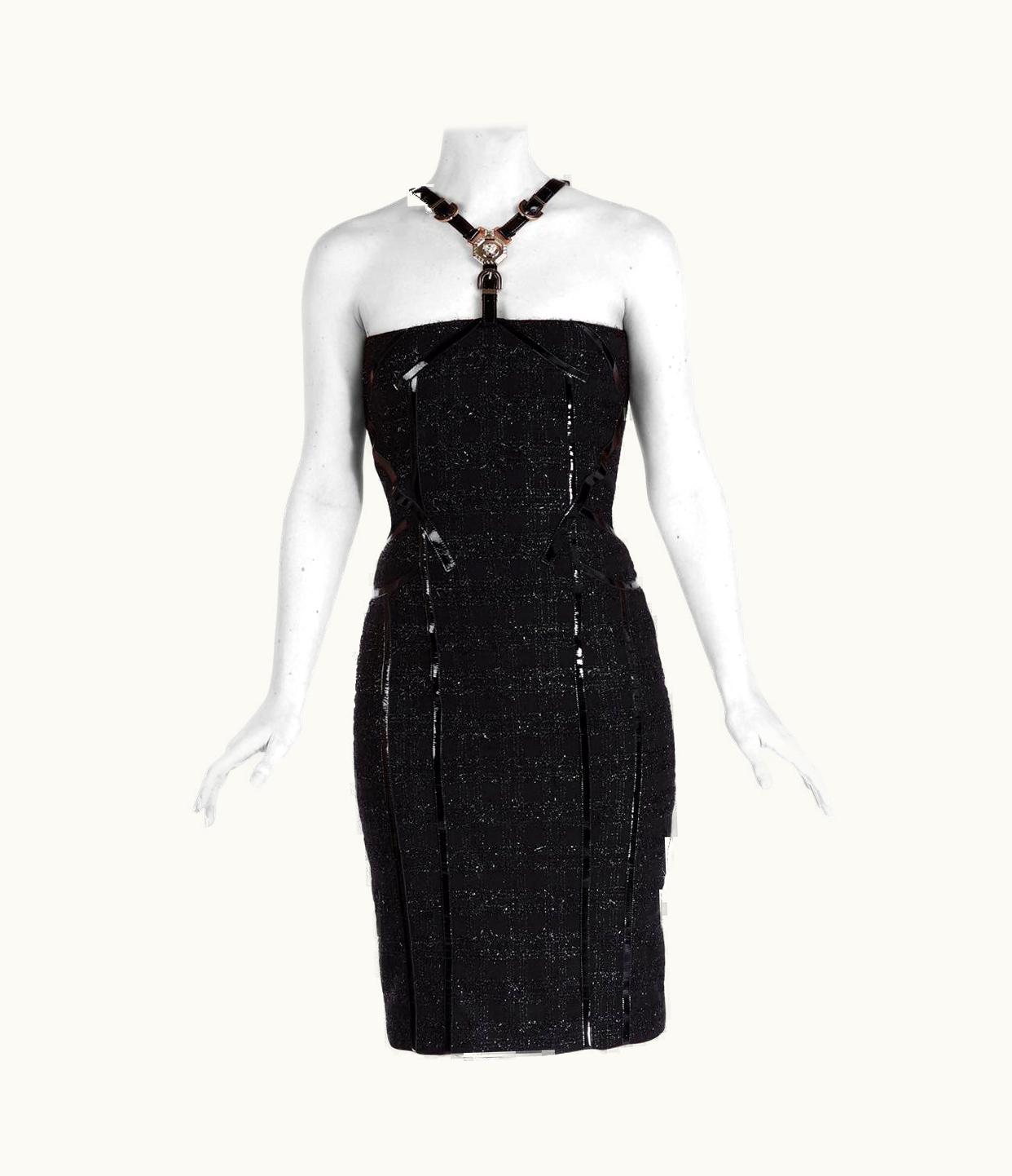 Versace Versace Black Body-con Bondage Dress With Patent Leather Detail