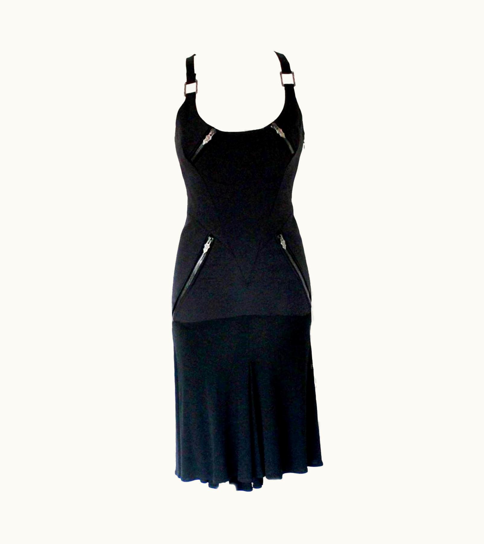 Versace Unworn Black Versace 2003 Bodycon Corset Zip Evening Cocktail Dress
