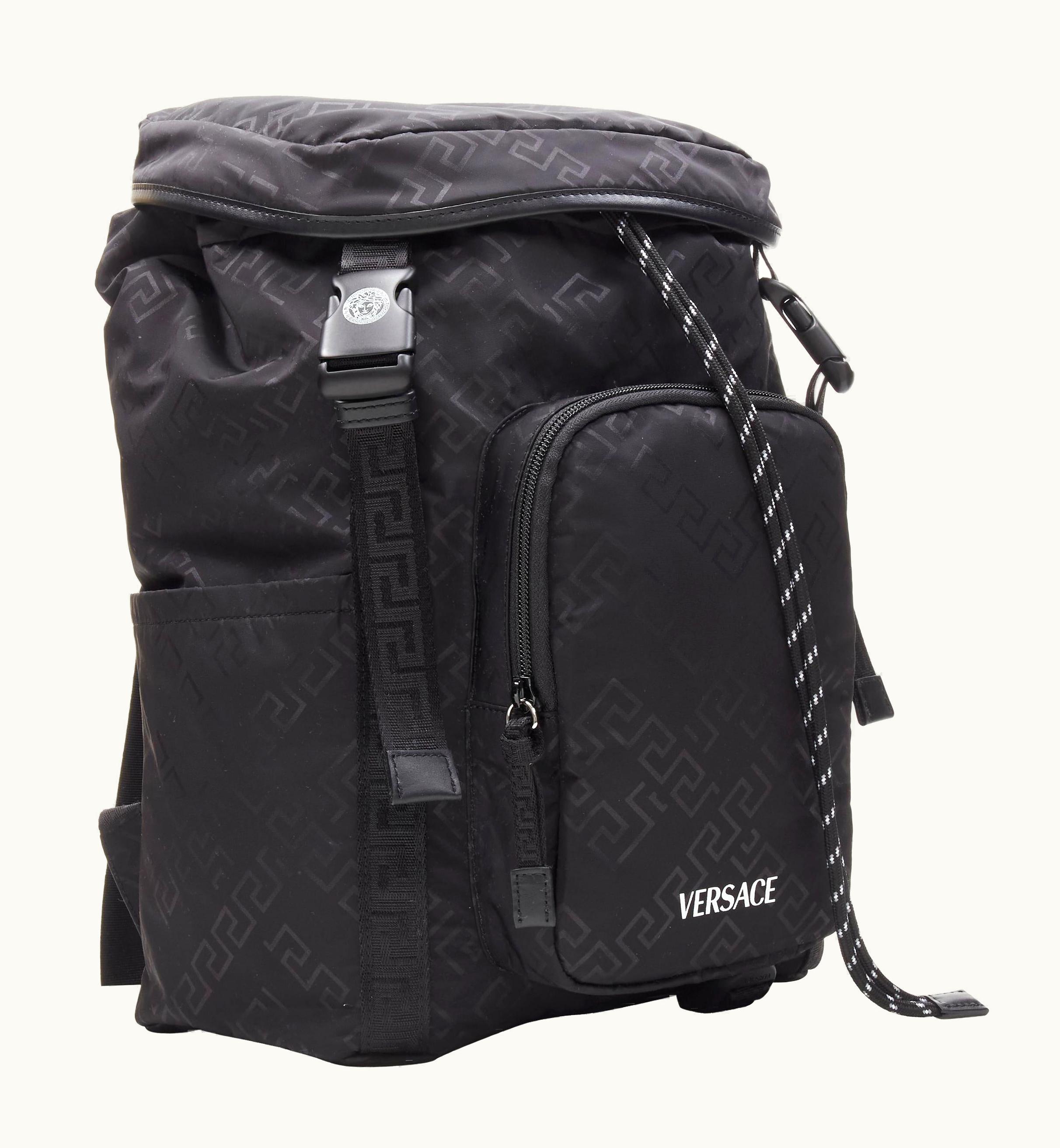 Versace Versace Greek Greca Motif Black Medusa Buckle Technical Backpack