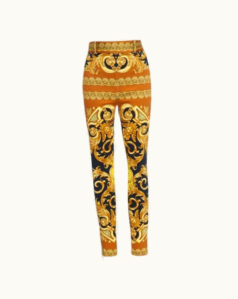 Versace Versace Gold High Waist Baroque Knit Leggings Pants