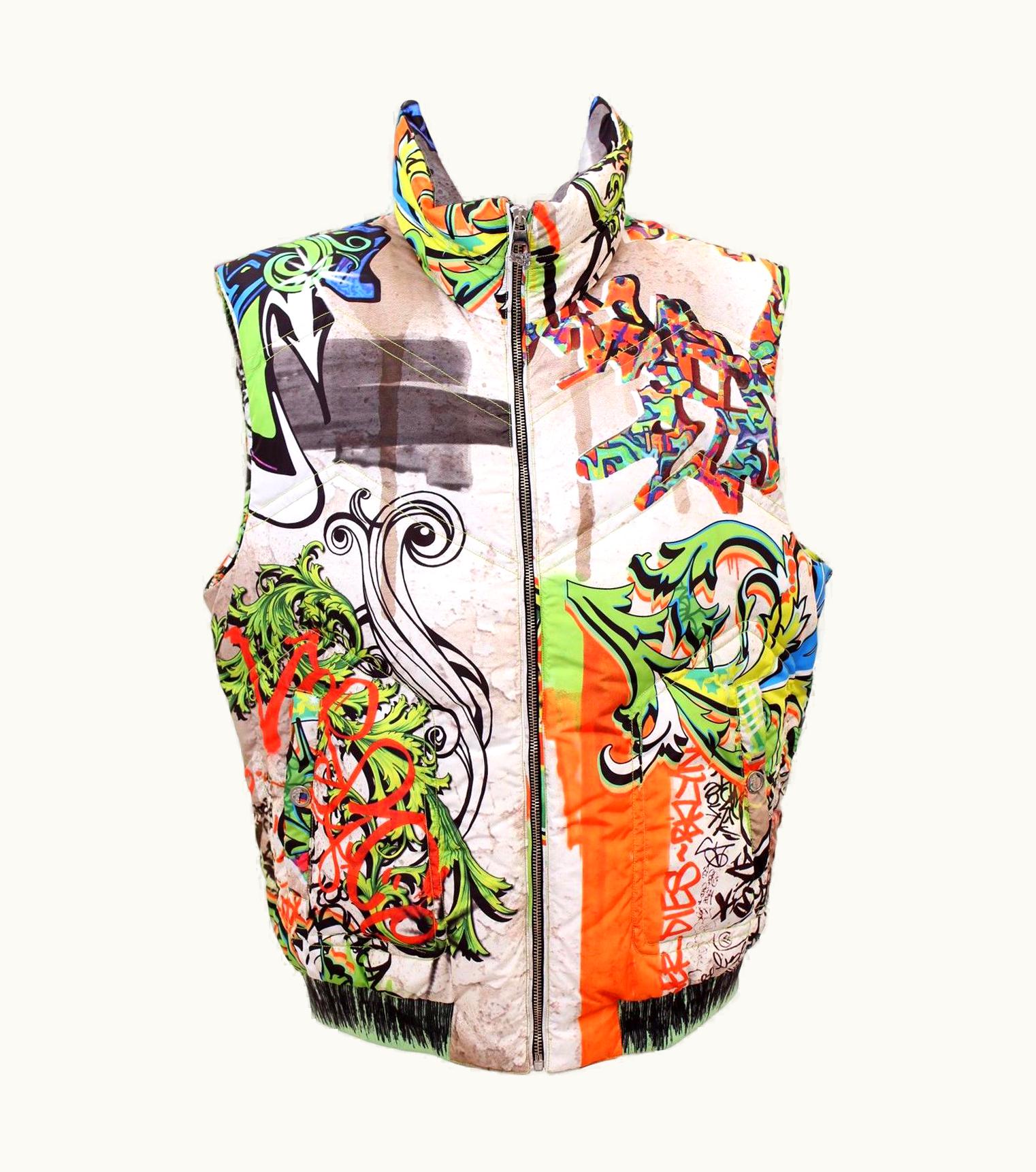 Versace Collection Barocco Graffiti Sleeveless Goose Down Jacket Vest For Men