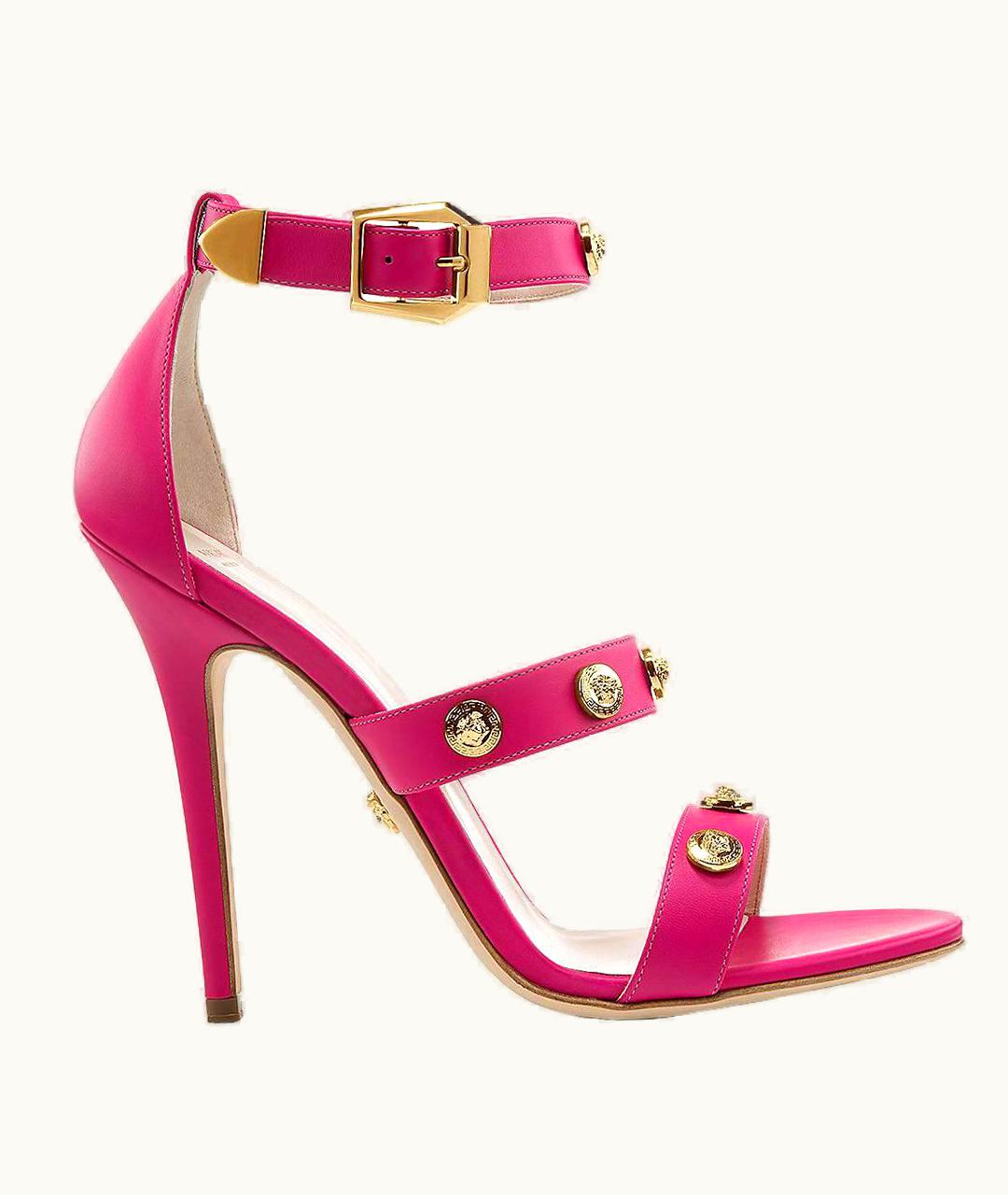 Versace Versace Hot Pink Leather Signature Medusa Studded Sandals