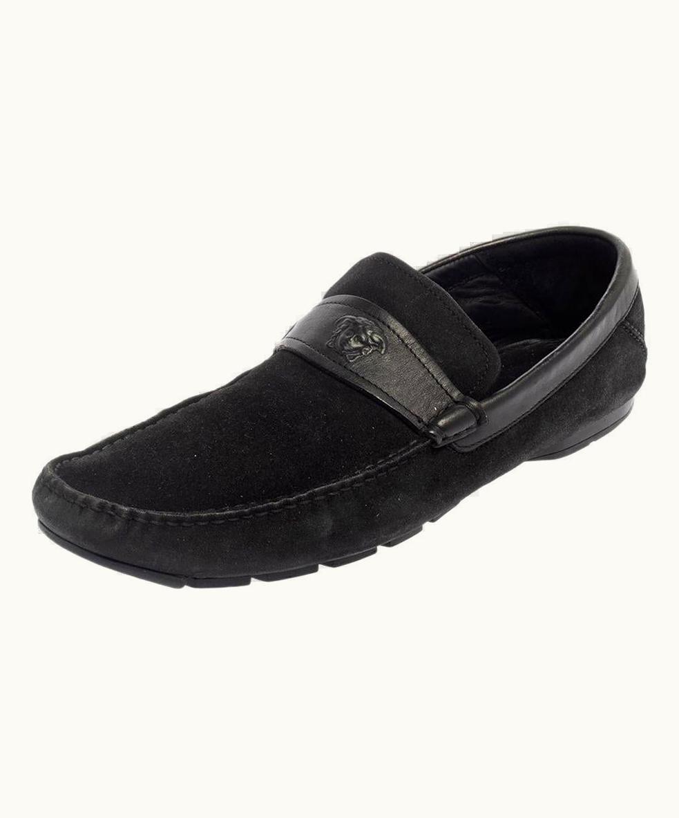 Versace Versace Black Suede And Leather Slip On Loafers