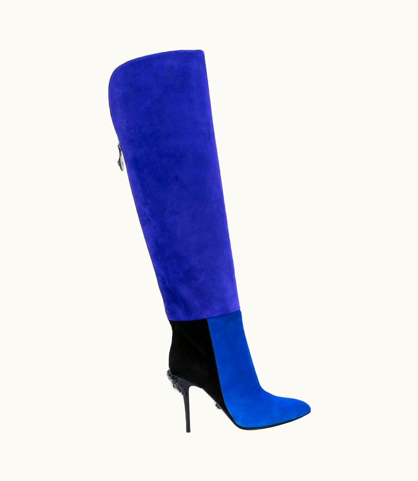 Versace Versace Color Block Blue Suede Palazzo Boots