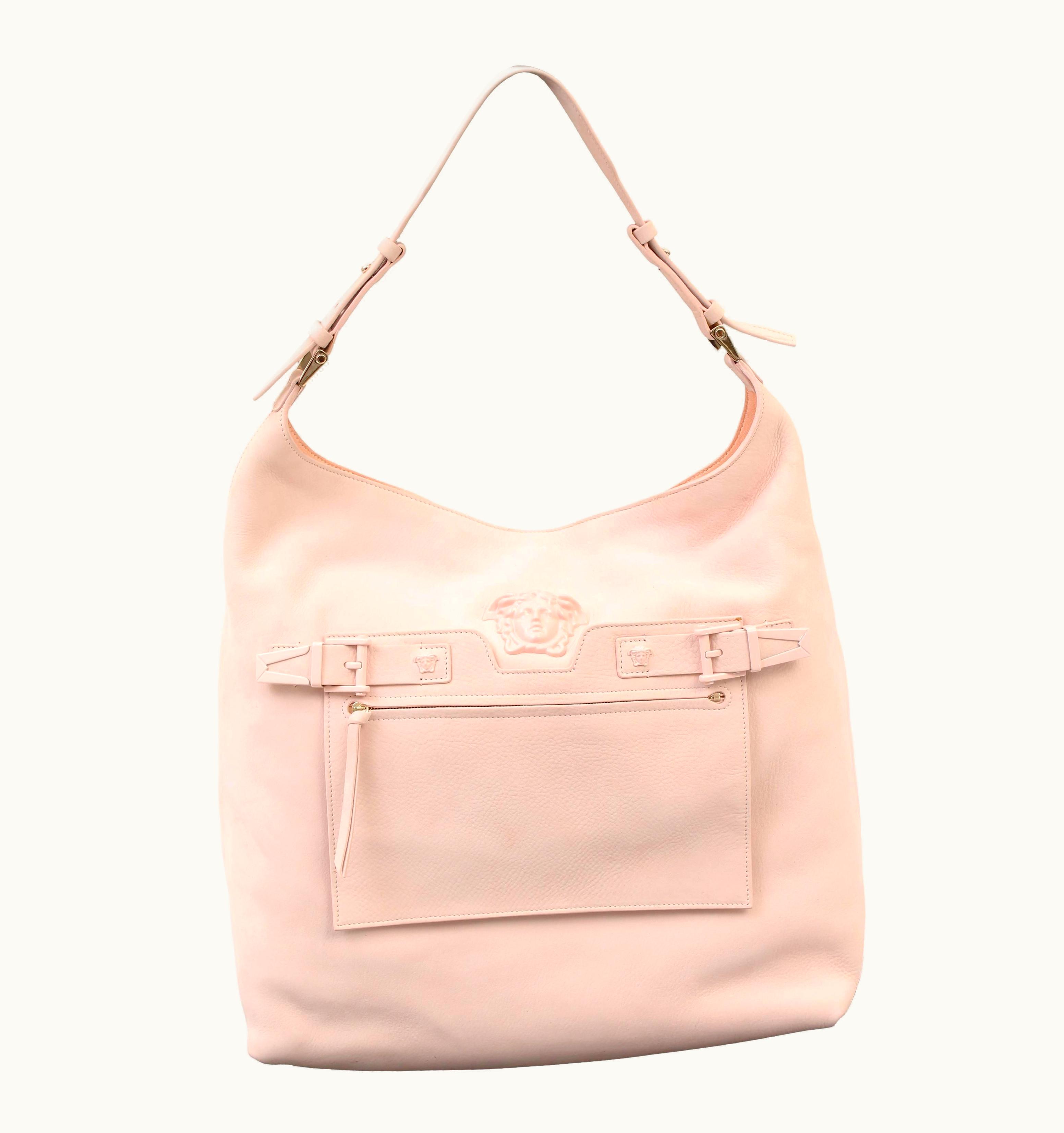 Versace Versace Palazzo Oversized Shoulder Bag In Powder Pink Deer Leather