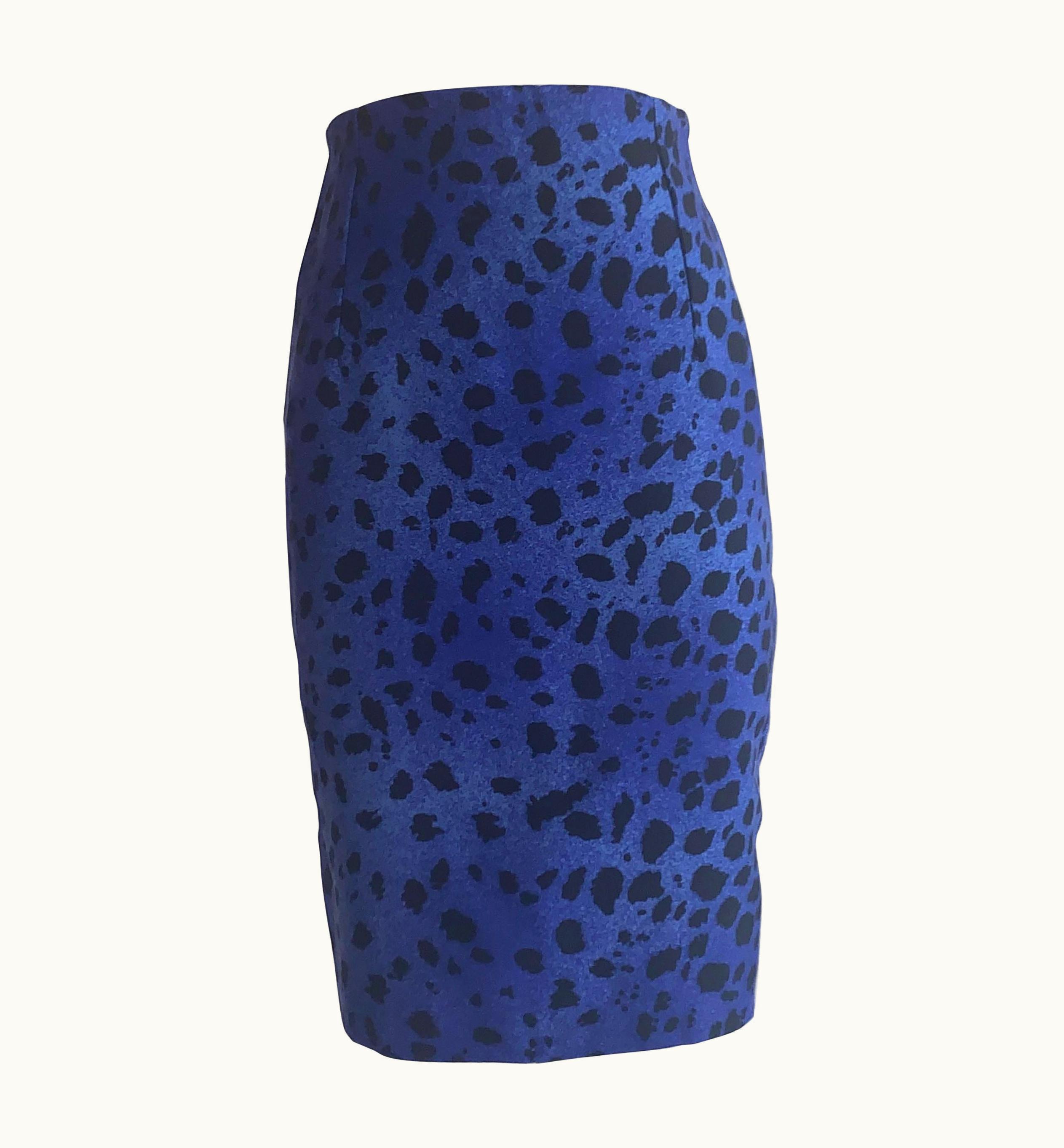 Gianni Versace Couture Gianni Versace Vintage 1990s Blue And Black Leopard Print Pencil Skirt